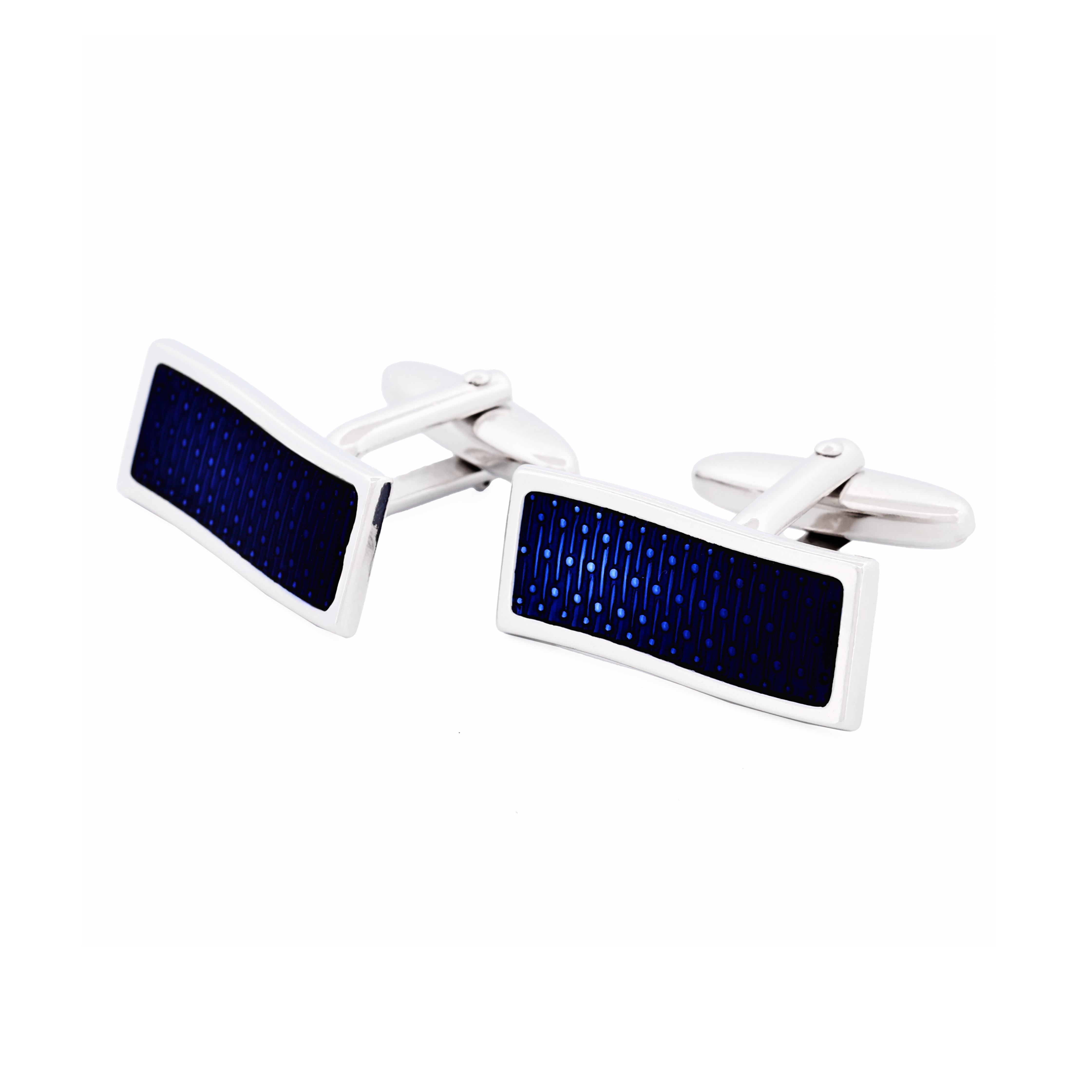 Rhodium Cufflinks Blue Enamel
