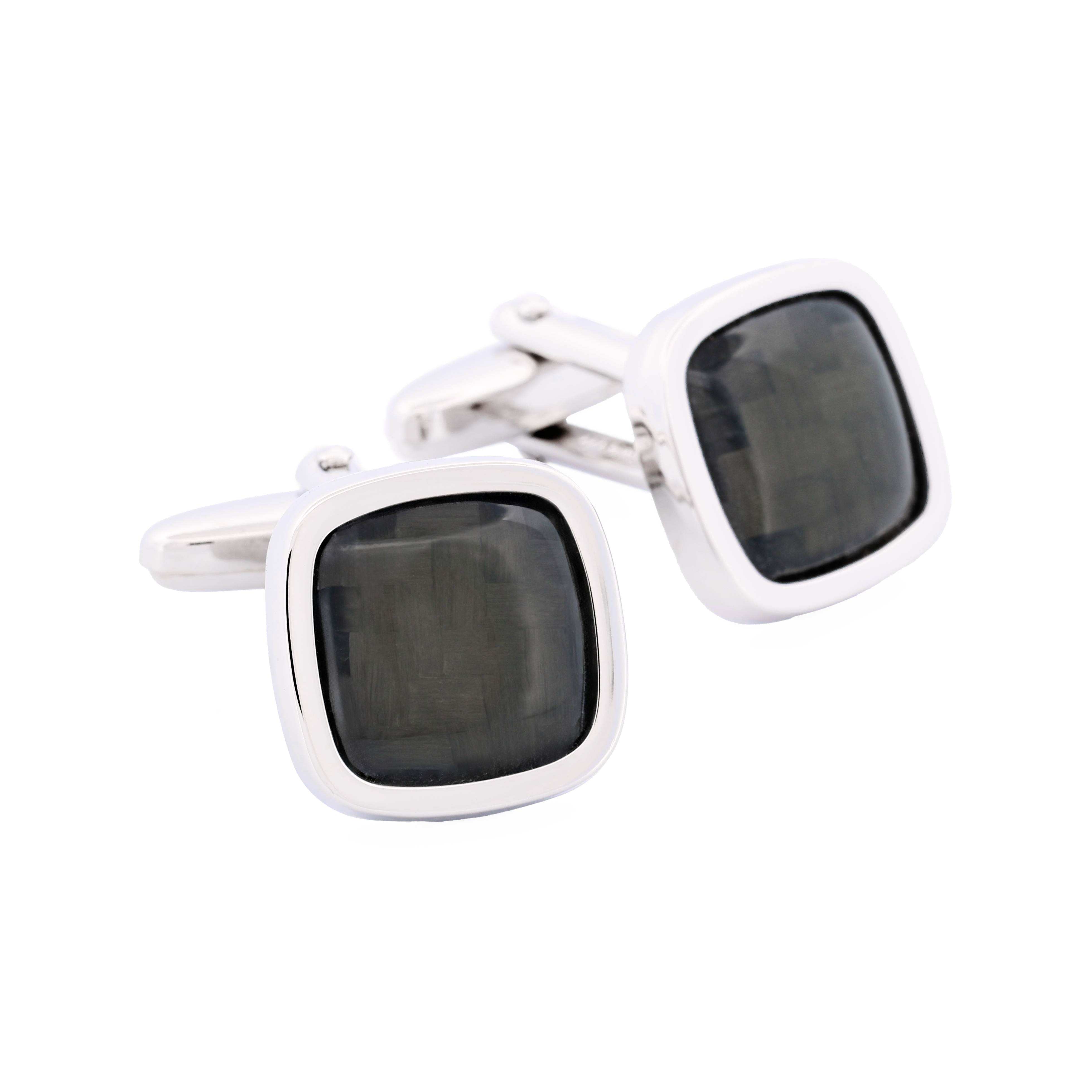 Rhodium Cufflinks Carbon Fibre