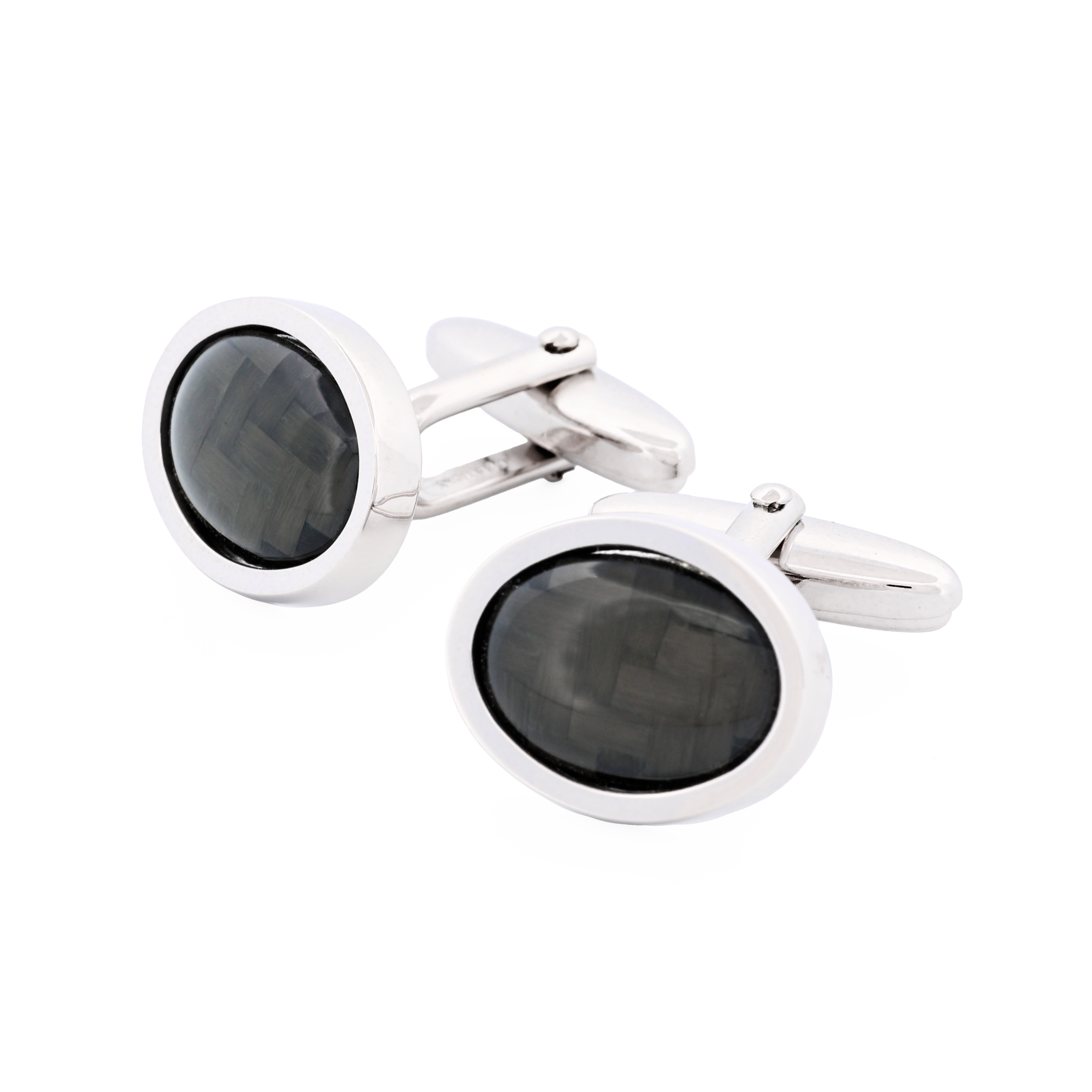 Rhodium Plated Carbon Fibre Oval Cufflinks
