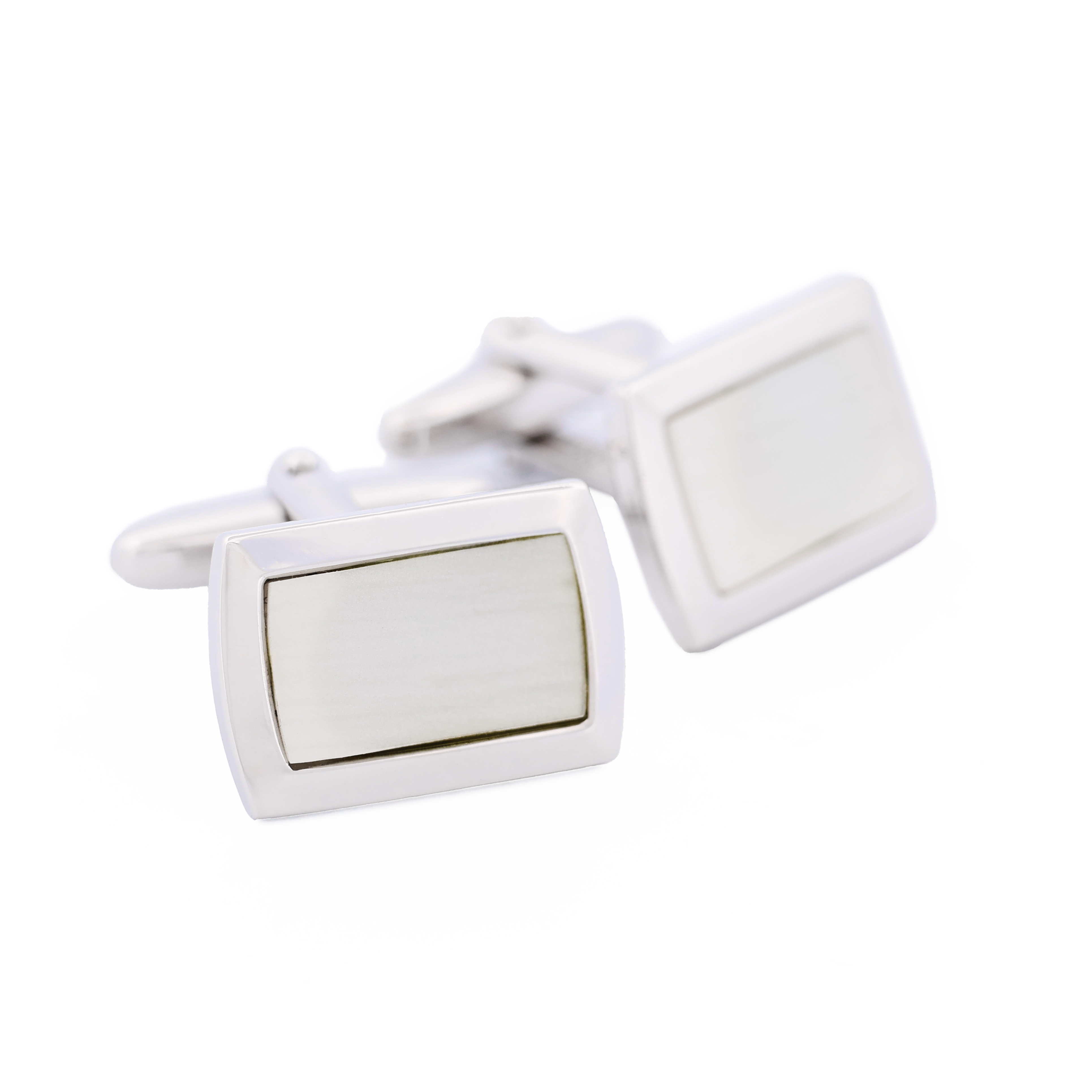 Rhodium Plated Mother Of Pearl Cufflinks