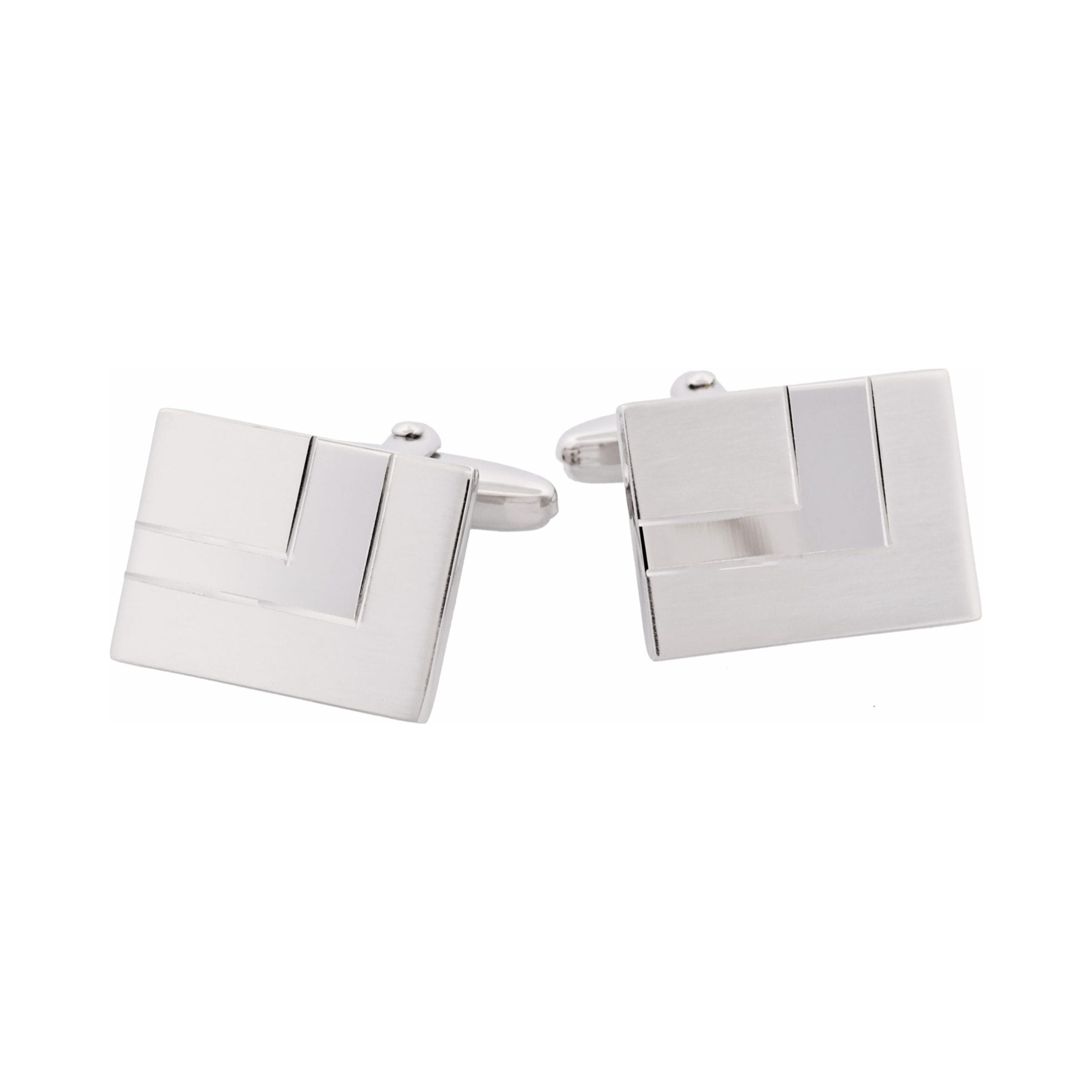 Rhodium Plated Diamond Cut Striped Cufflinks