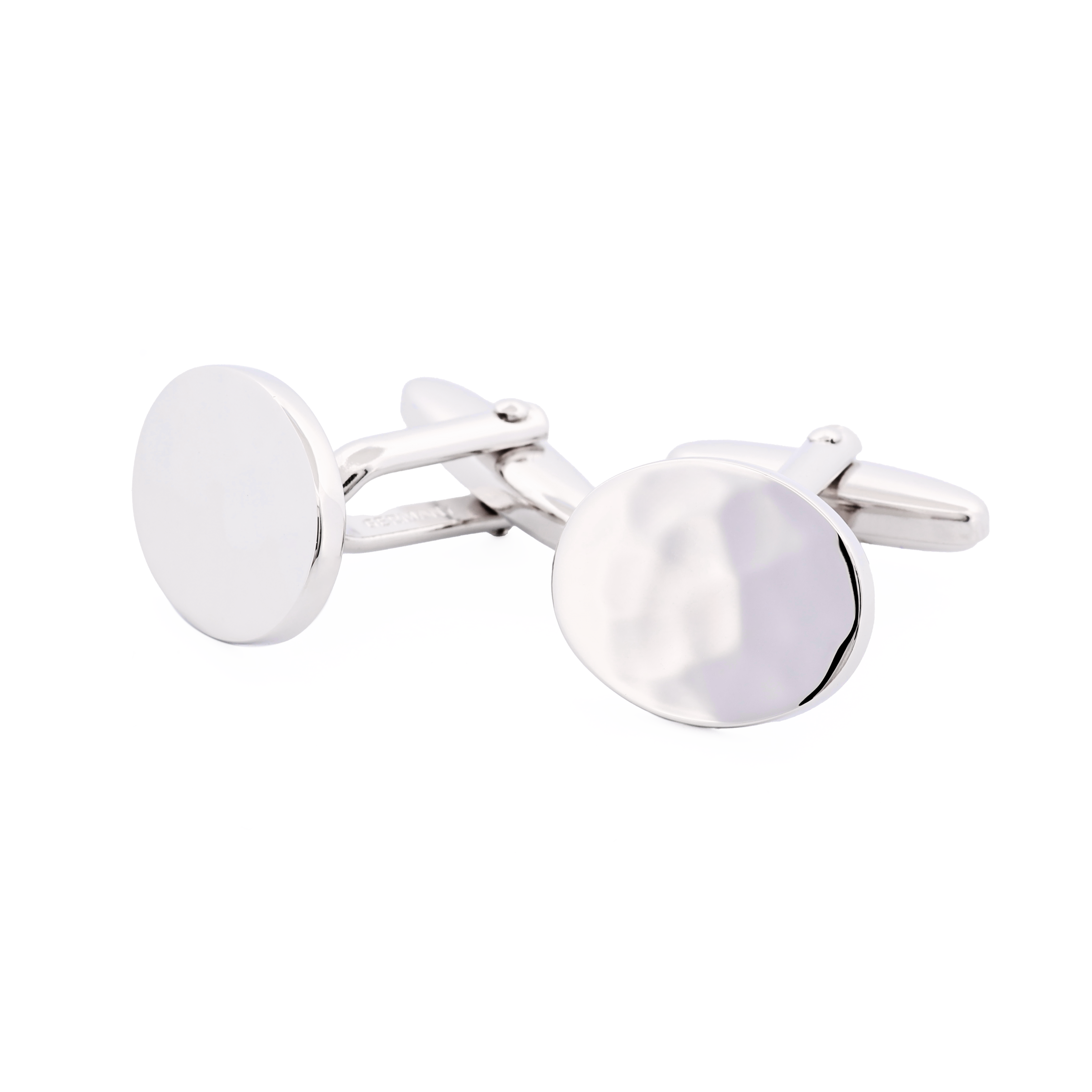 Polished Rhodium Plated Oval Cufflinks with Hammered Pattern
