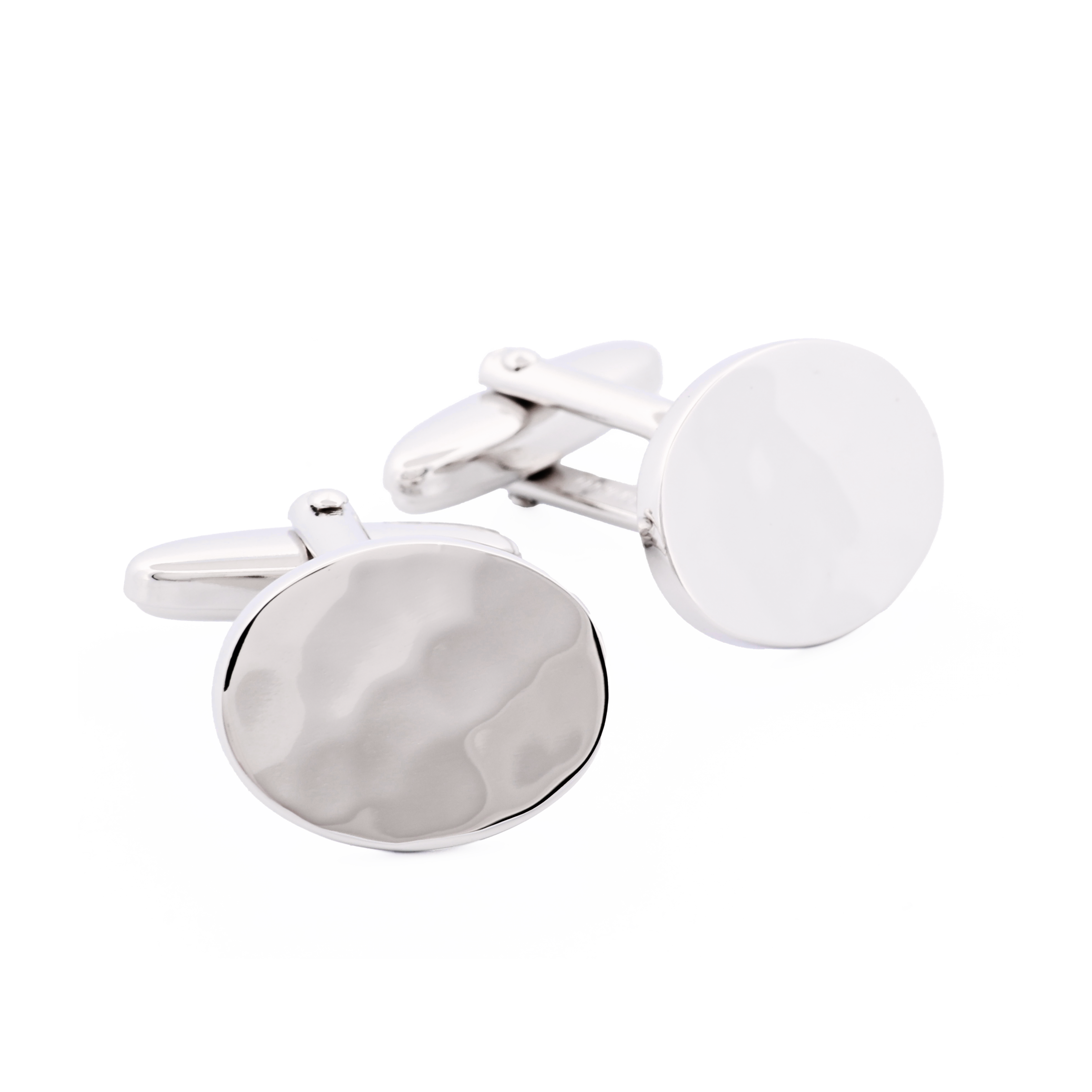 Polished Rhodium Plated Oval Cufflinks with Hammered Pattern