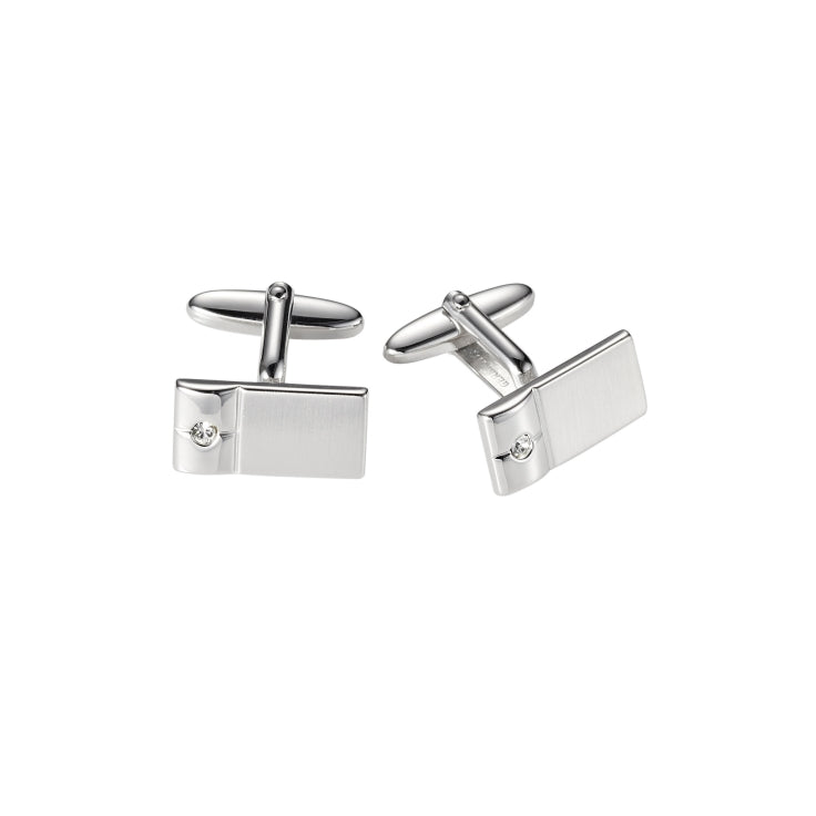 Brushed & Polished Crystal Rectangle Cufflinks
