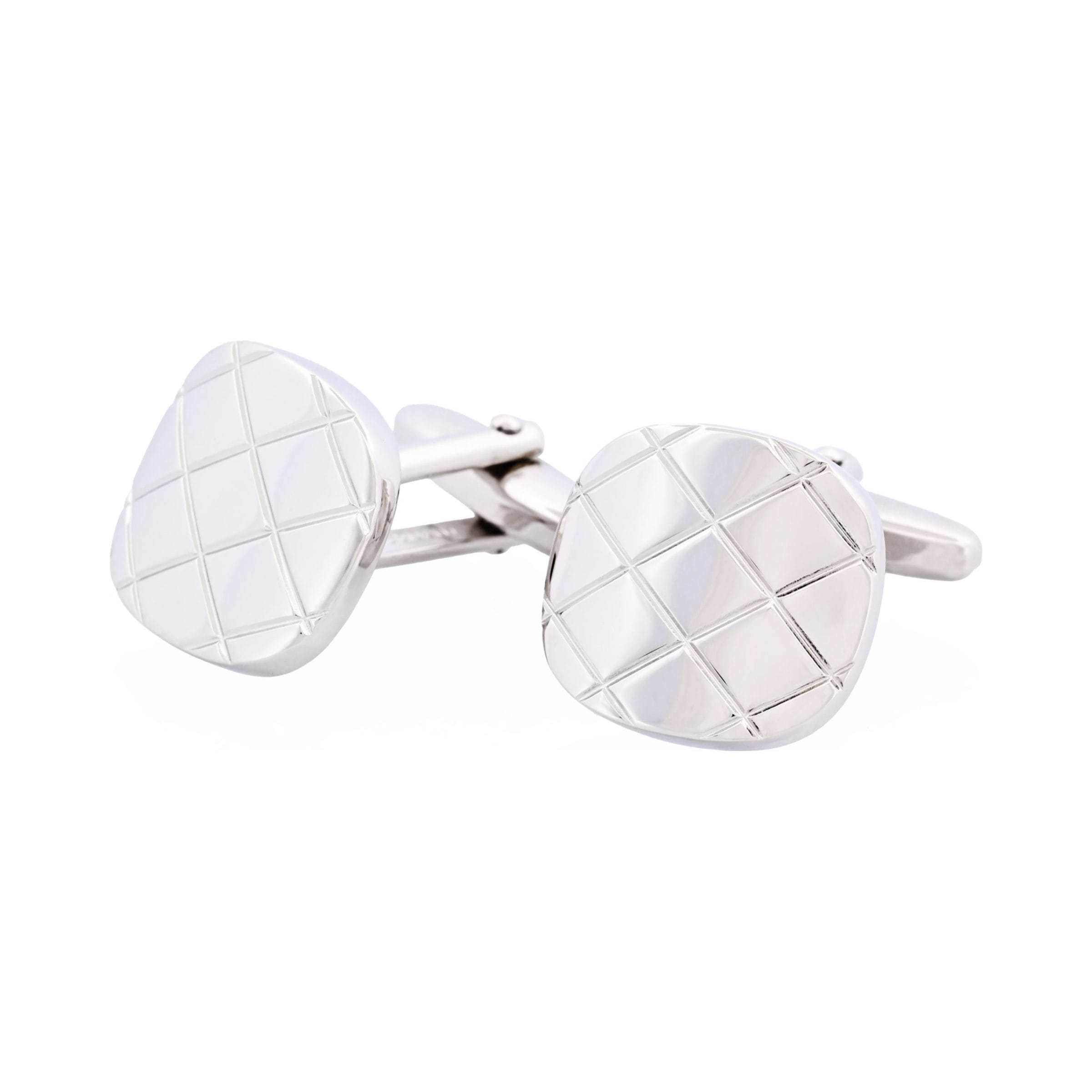 Brushed Rhodium Plated Criss-Cross Patterned Cufflinks