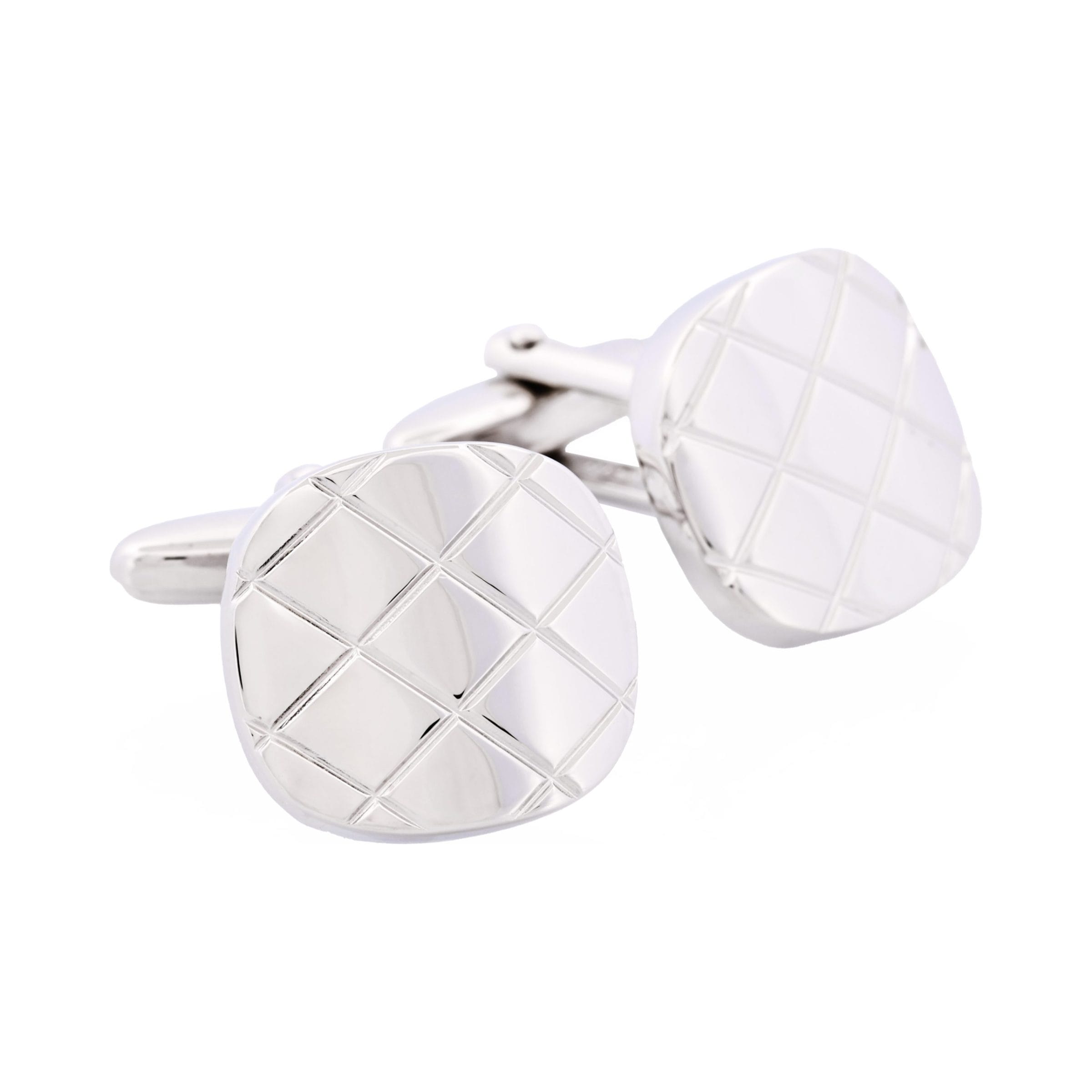 Brushed Rhodium Plated Criss-Cross Patterned Cufflinks