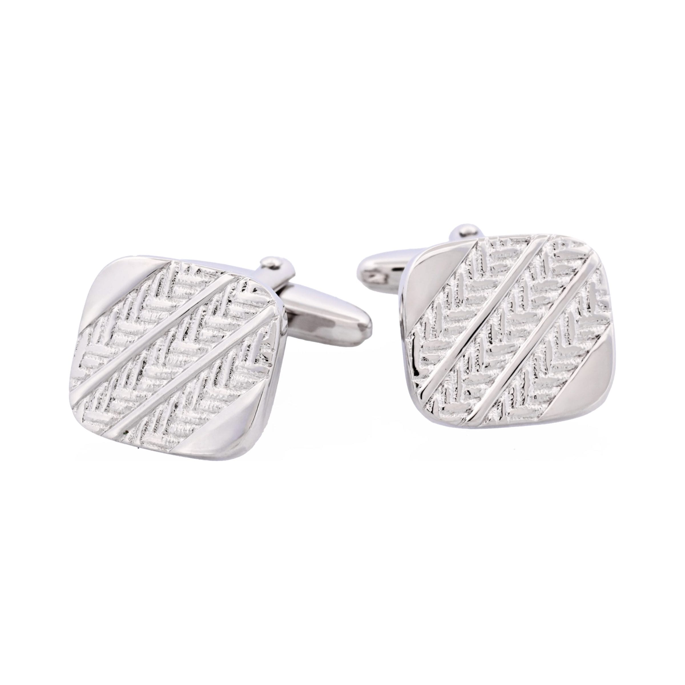 Brushed Rhodium Plated Herringone Patterned Cufflinks
