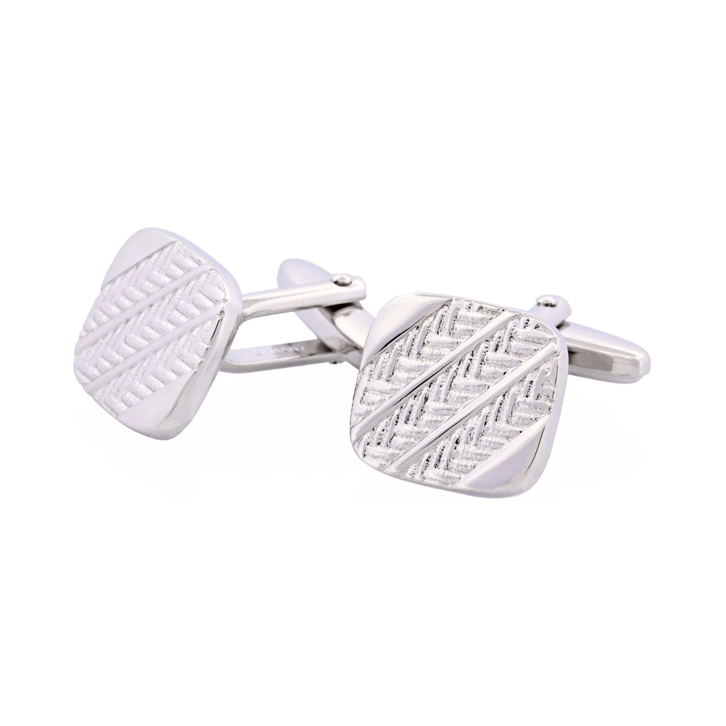 Brushed Rhodium Plated Herringone Patterned Cufflinks