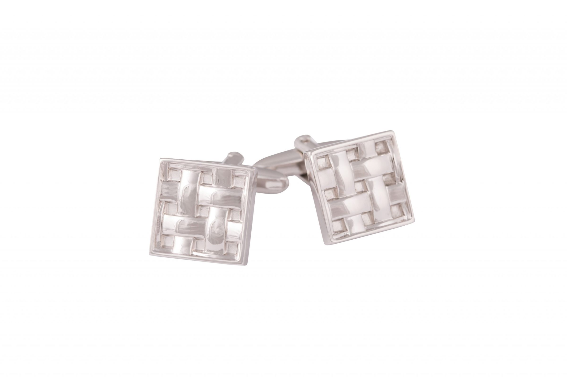 Brushed & Polished Rhodium Plated Square Weave Patterned Cufflinks