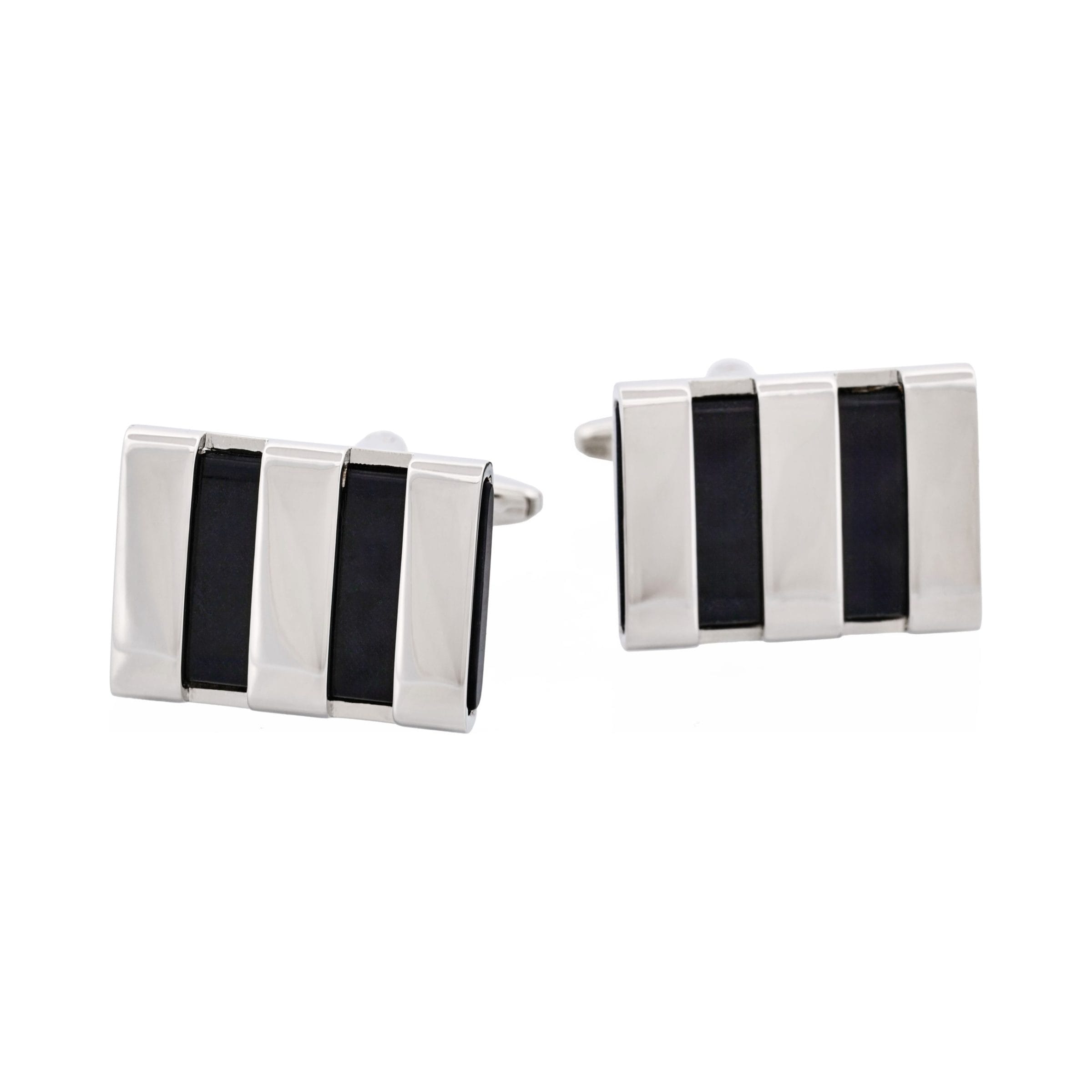 Polished Rhodium Plated Striped Onyx Cufflinks