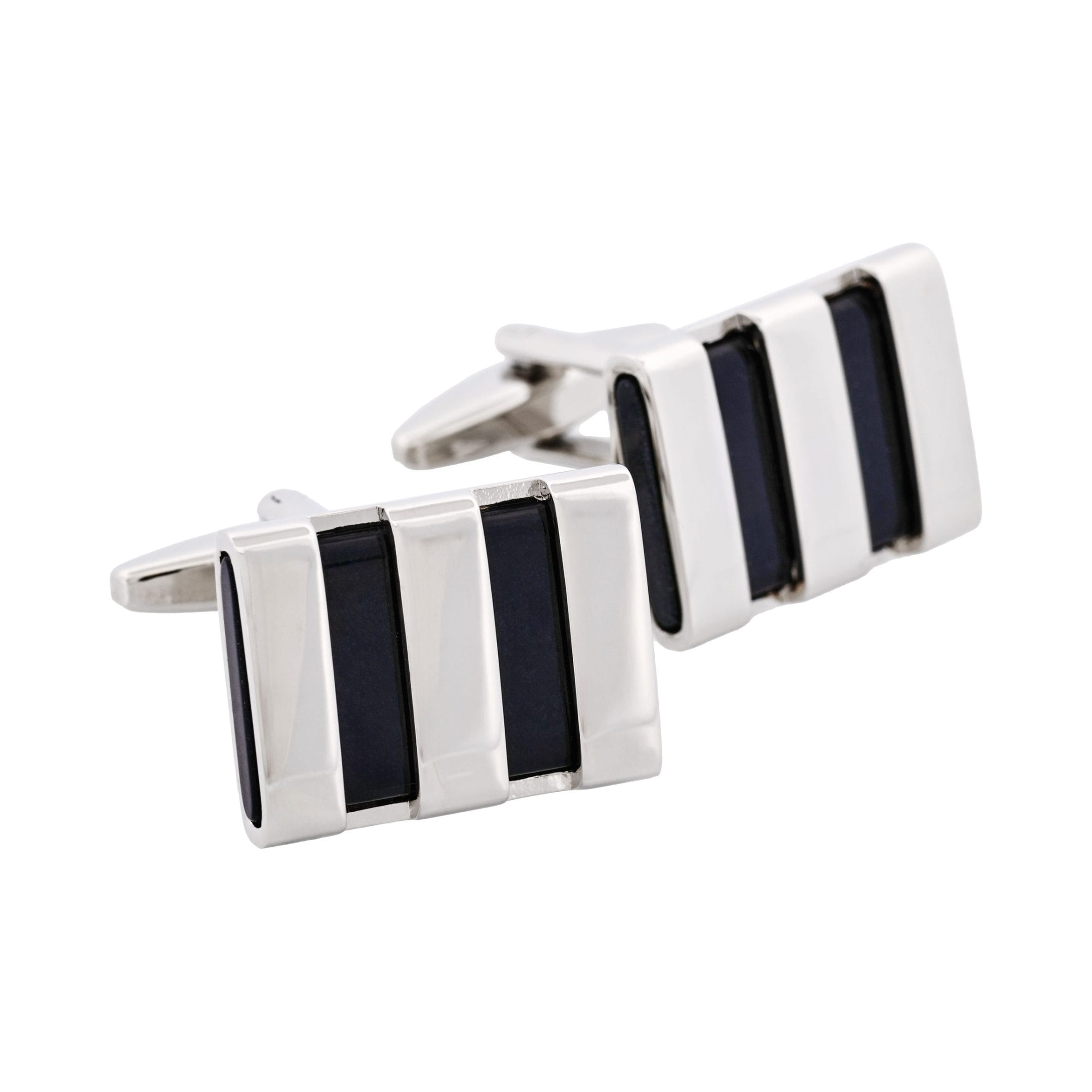 Polished Rhodium Plated Striped Onyx Cufflinks