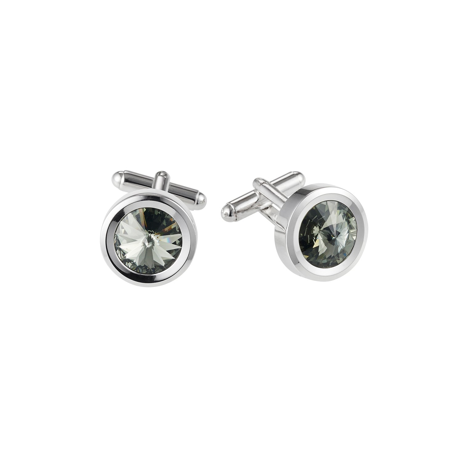 Rhodium plated /Smoke Topaz Crystal Cufflinks