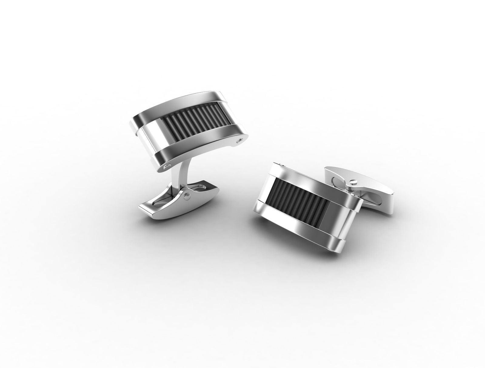 Polished Stainless Steel Cufflinks with Ion Plated Black Corrugated Inlay