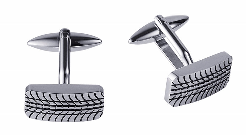 Stainless Steel & Black Enamel Ion Plated Tyre Tread Cufflinks