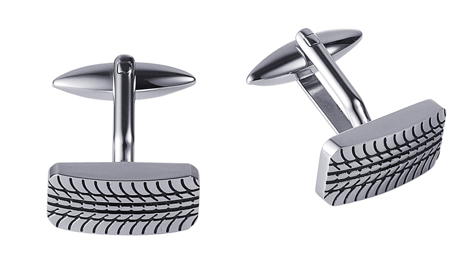 Stainless Steel & Black Enamel Ion Plated Tyre Tread Cufflinks