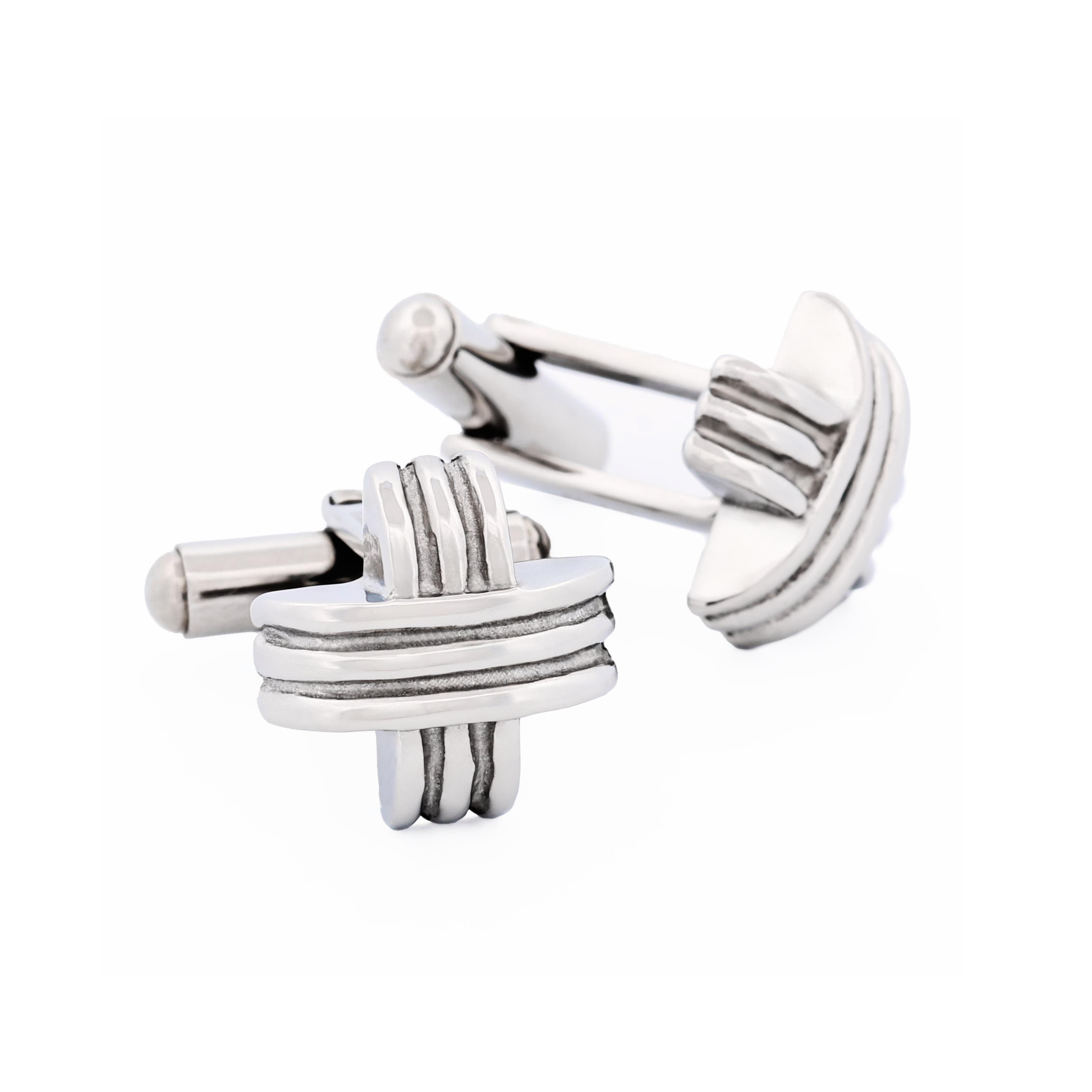 Polished Stainless Steel Ribbed Cross Cufflinks