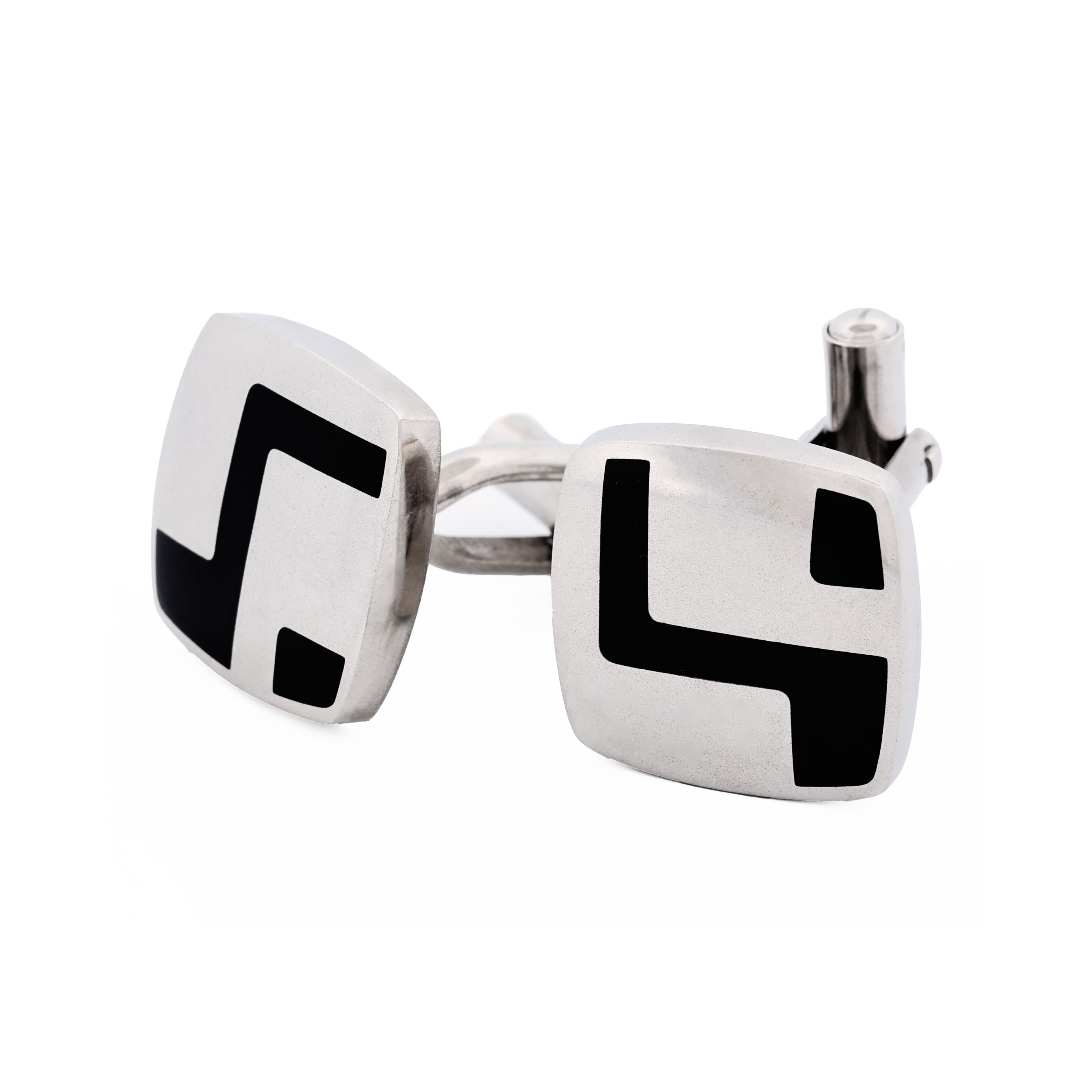 Polished Stainless Steel & Black Enamel Cufflinks