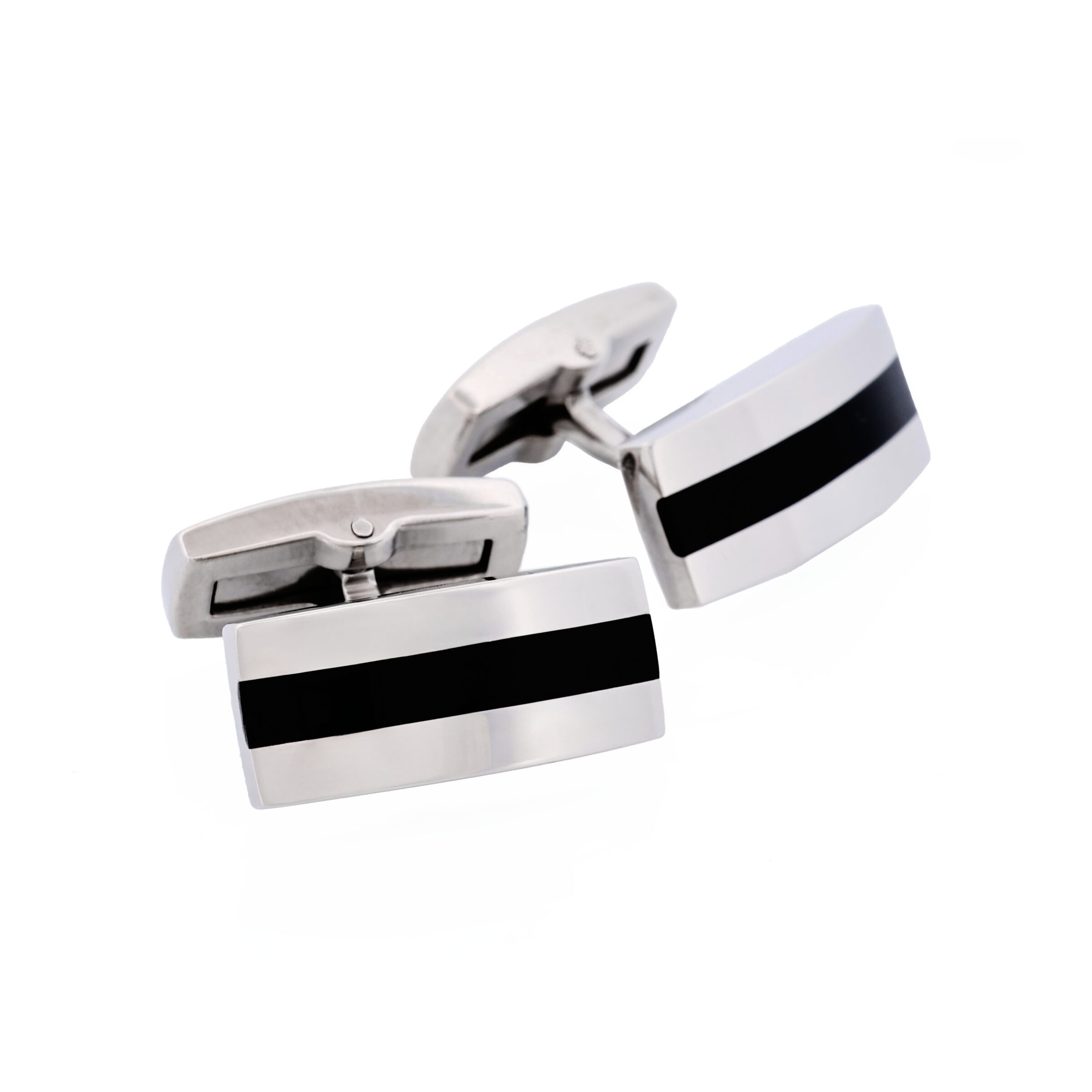 Polished Stainless & Black Enamel Stripe Cufflinks
