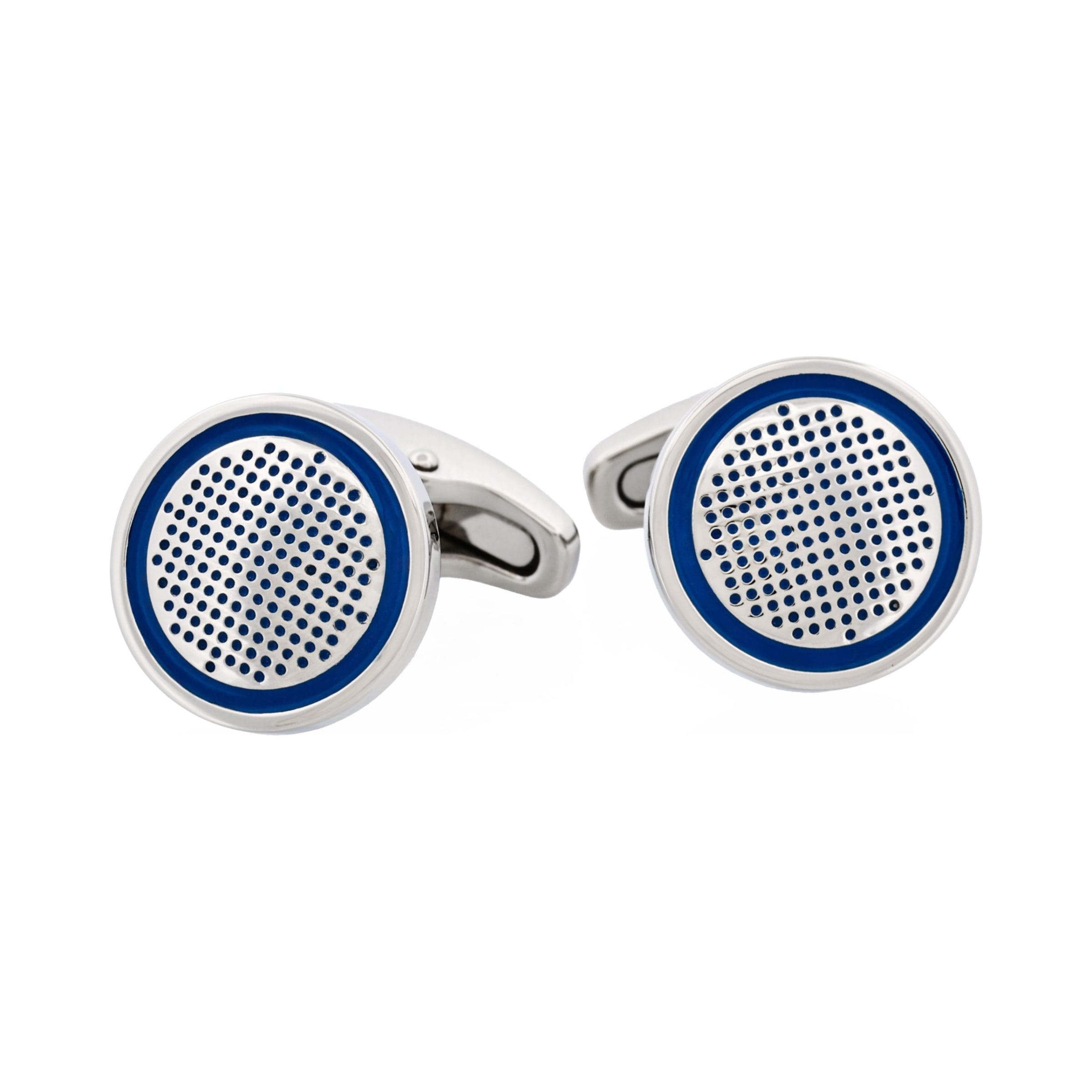 Stainless Steel & Blue Enamel Round Cufflinks