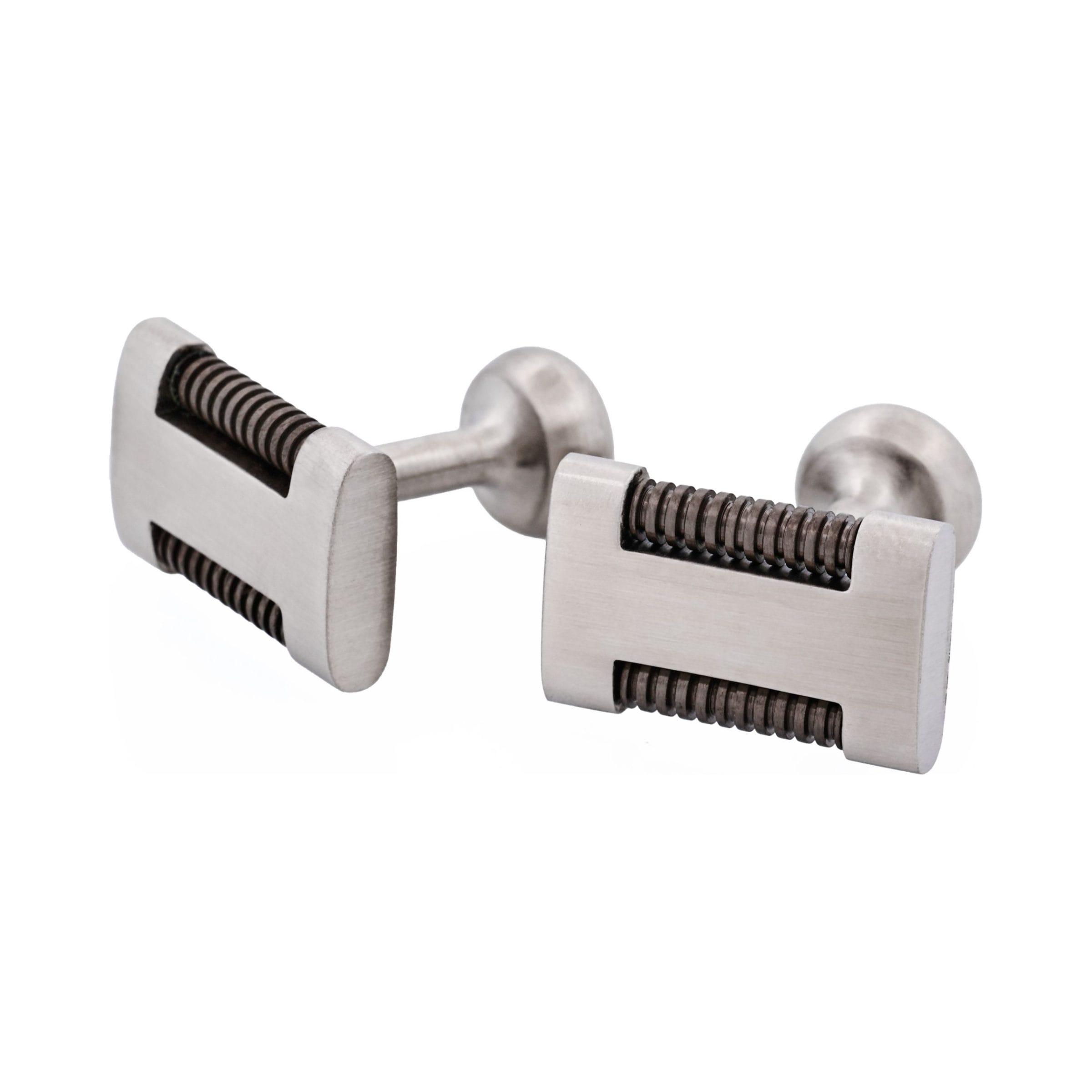 Brushed Stainless Steel & Gun Metal Drill Bar Cufflinks