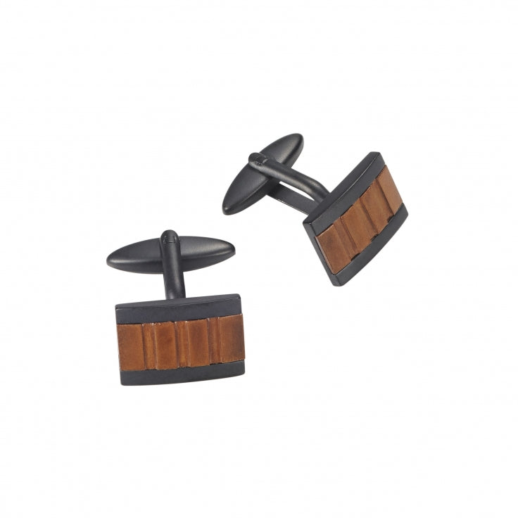 Ion Plated Antique Black Stainless Steel Cufflinks with Rusted Steel Inlay