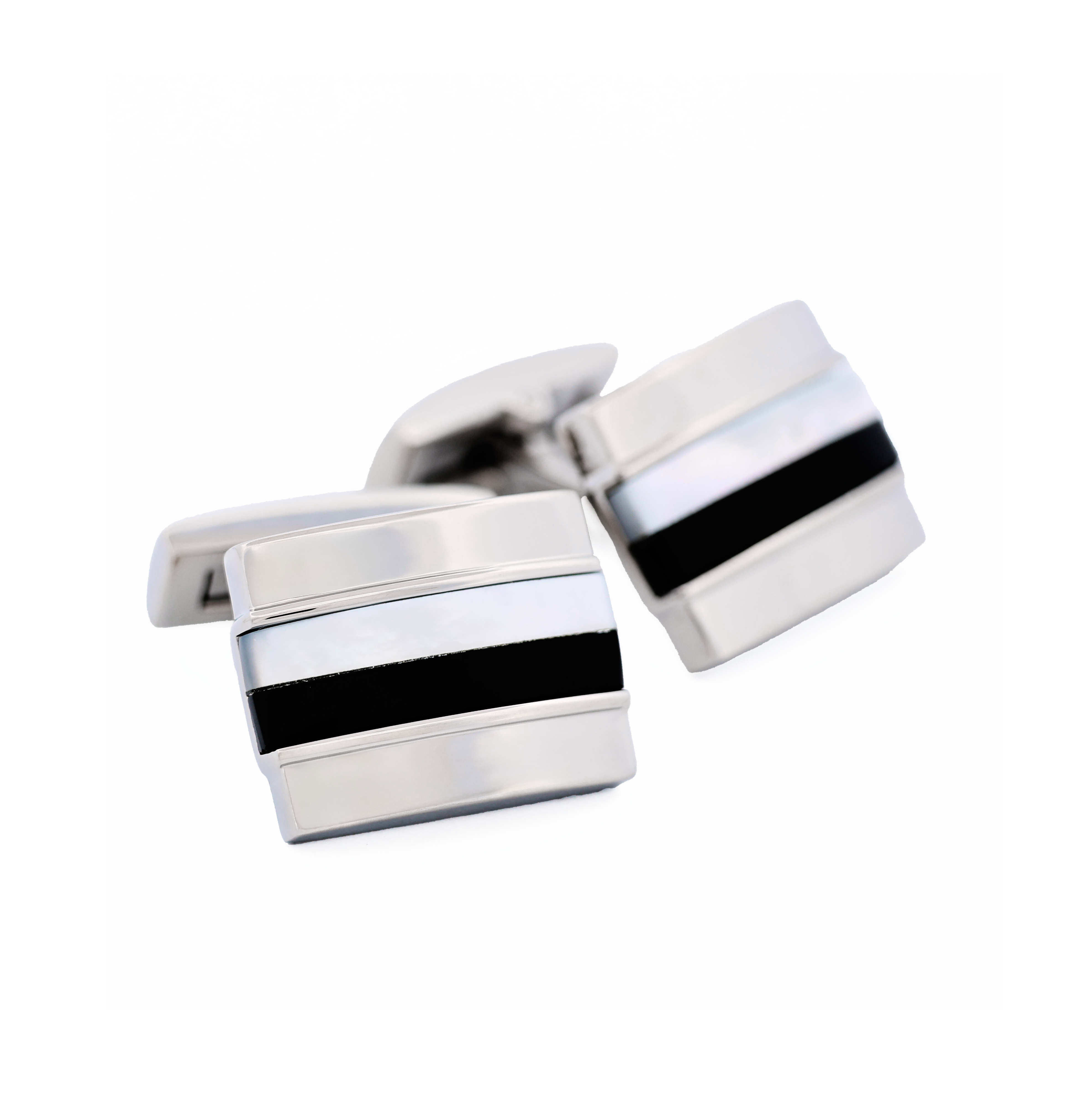 Stainless Steel Mother Of Pearl Onyx Cufflinks