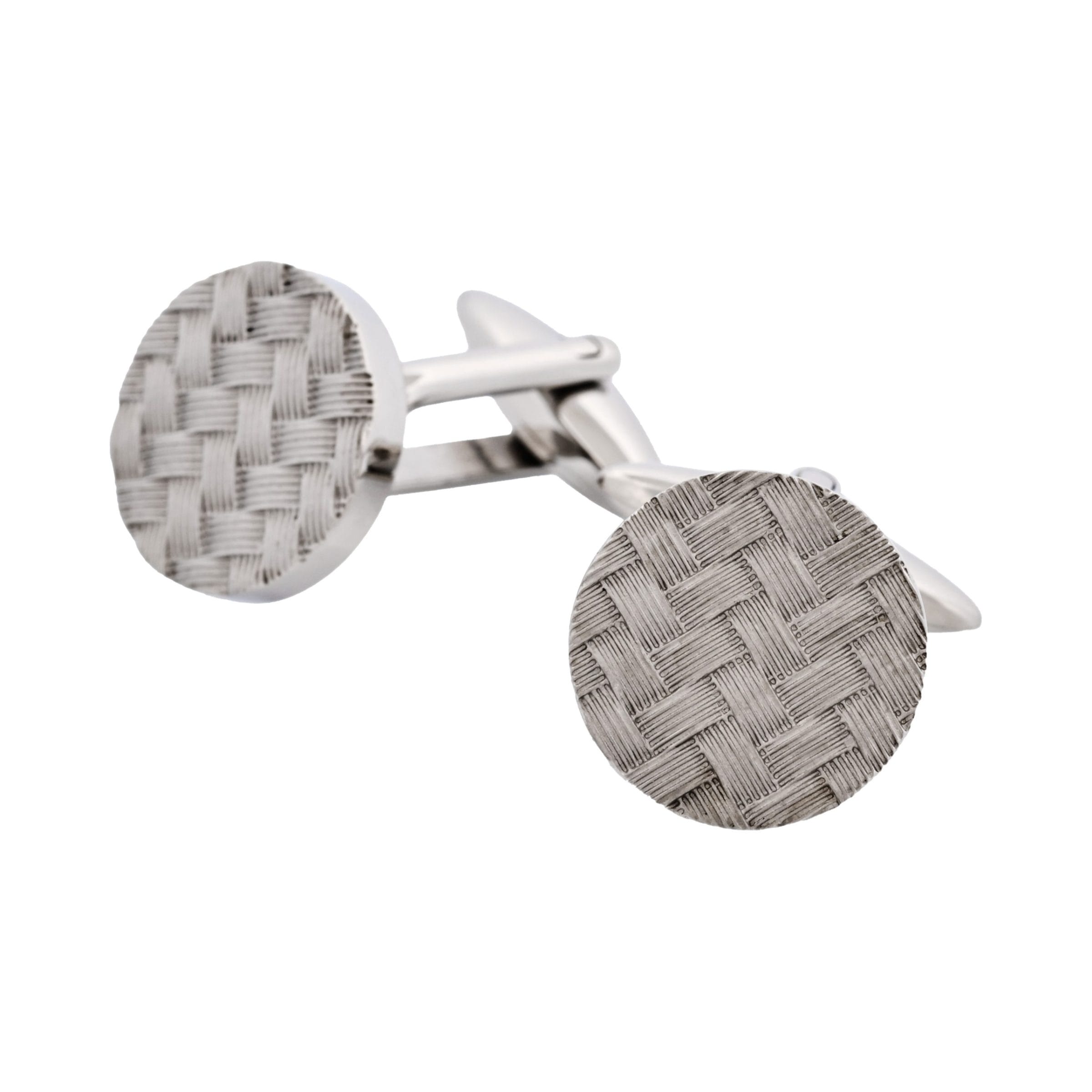 Stainless Steel & Basket Weave Round Cufflinks