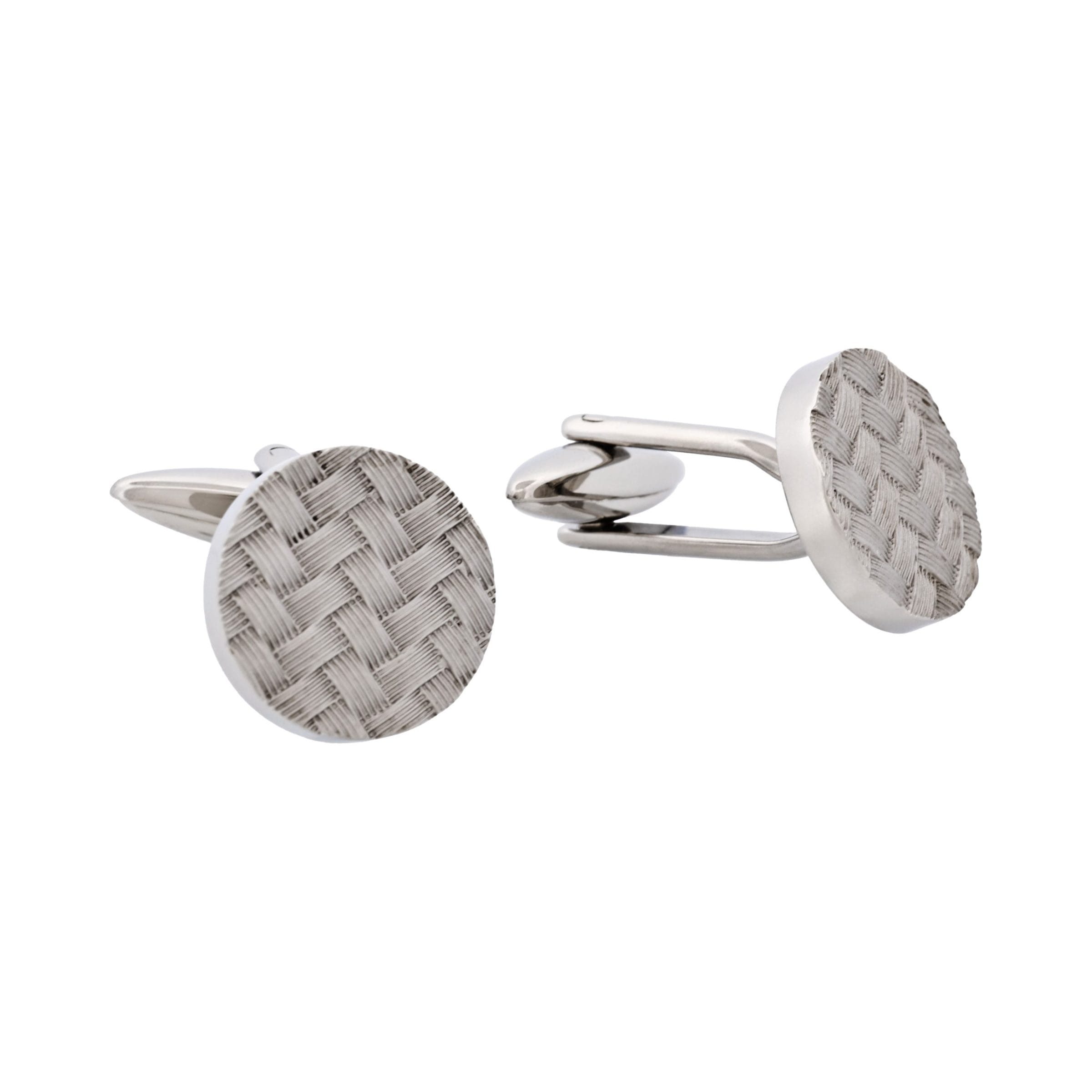 Stainless Steel & Basket Weave Round Cufflinks