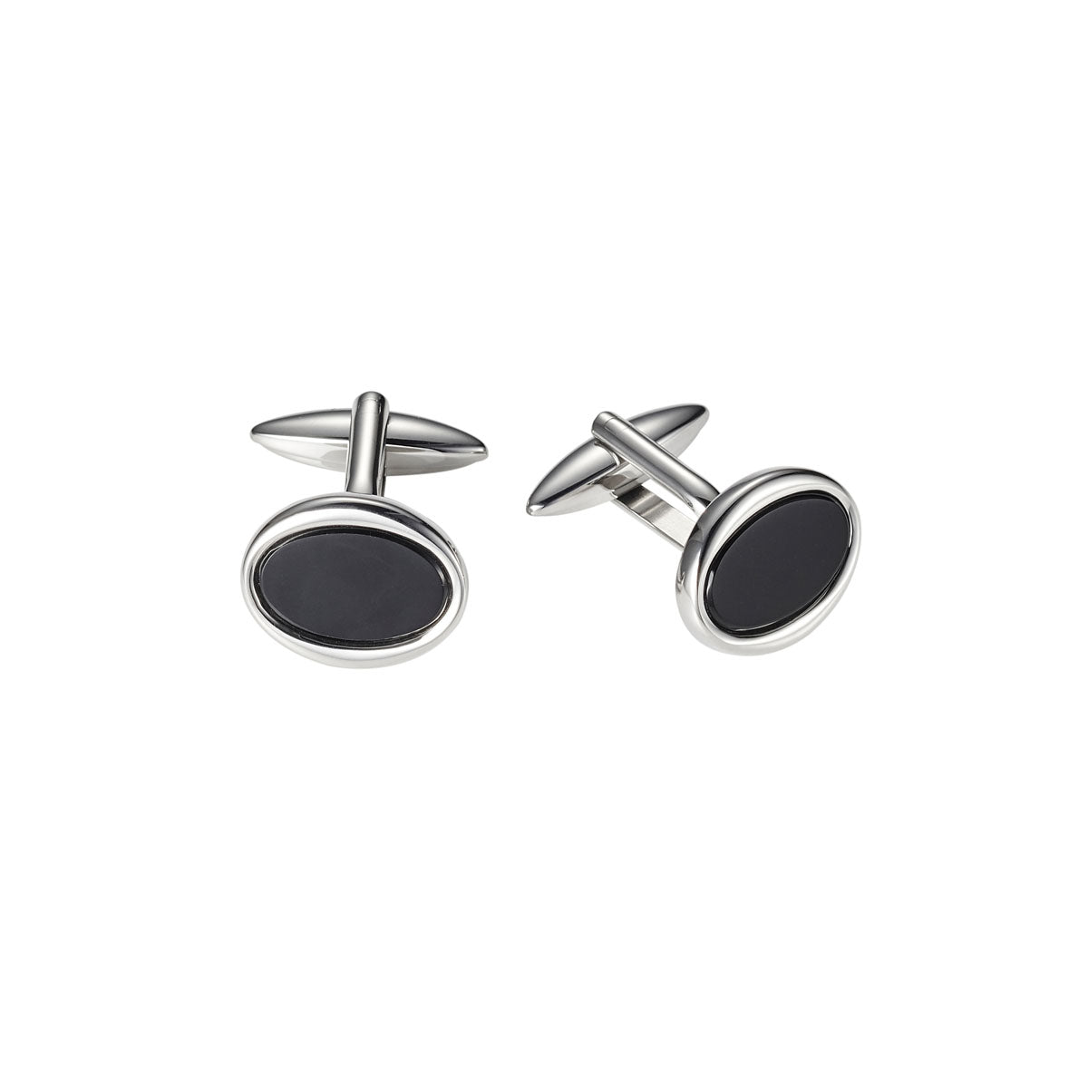 Stainless Steel & Onyx Oval Cufflinks