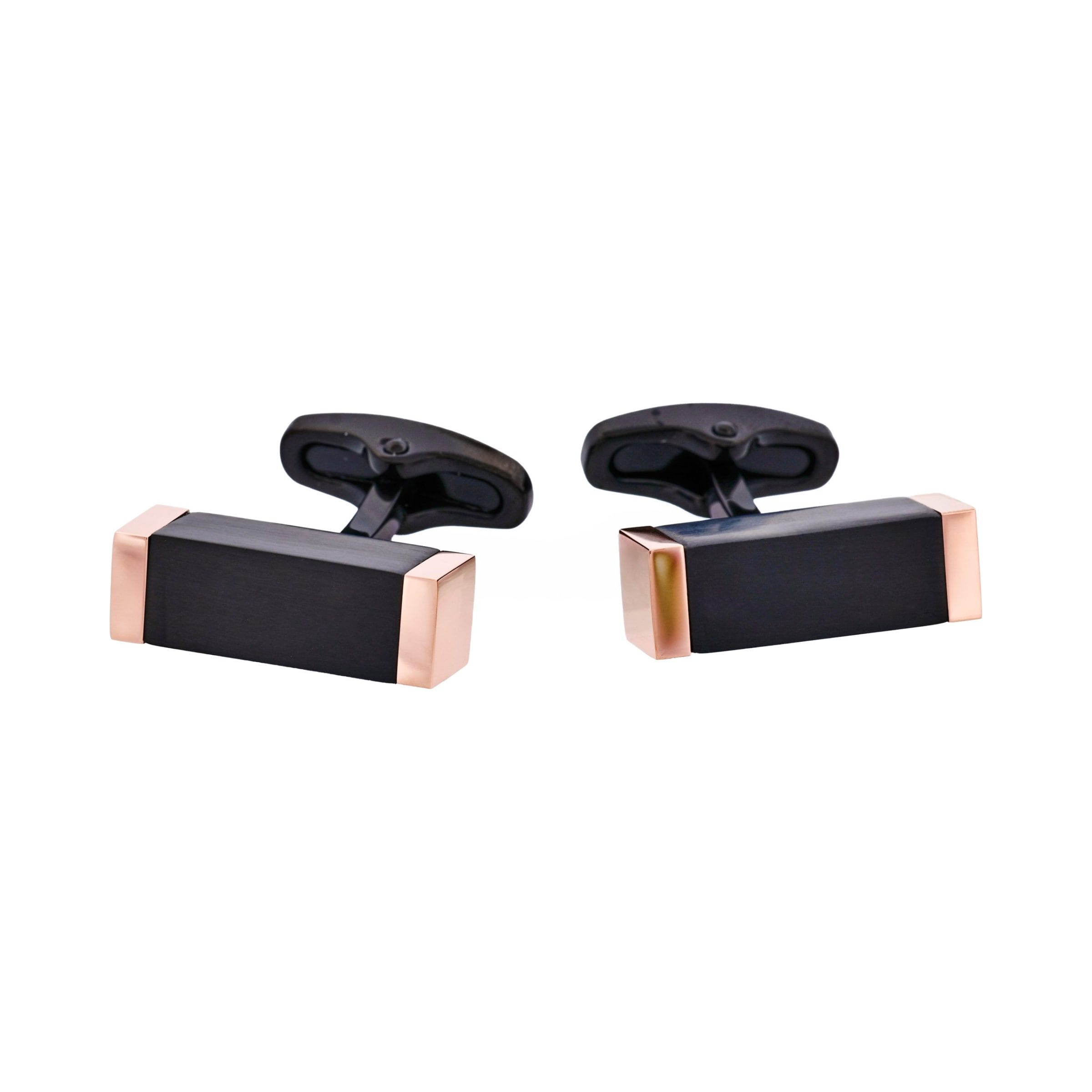 Ion Plated Rose Gold & Black Stainless Steel Rectangle Cufflinks