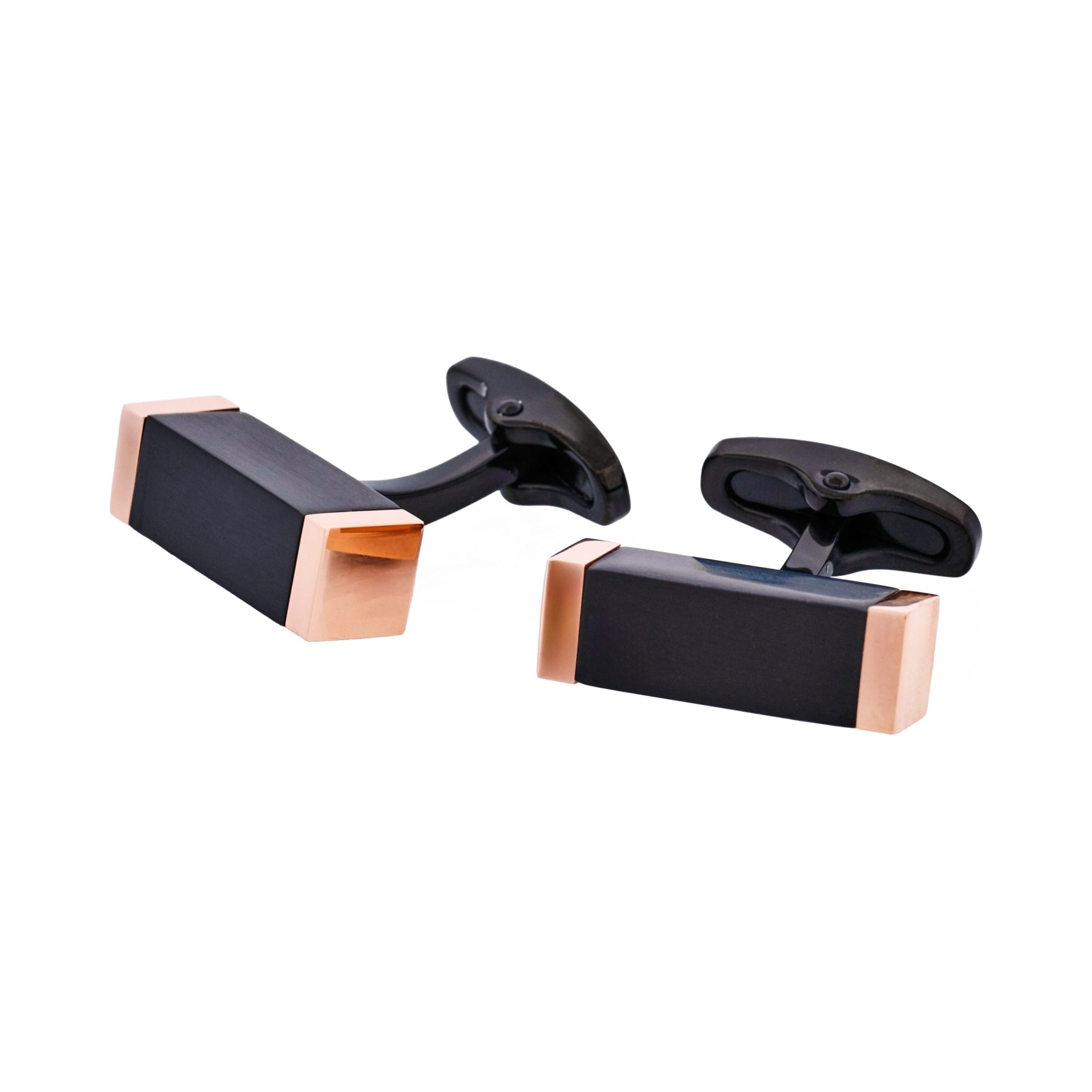 Ion Plated Rose Gold & Black Stainless Steel Rectangle Cufflinks