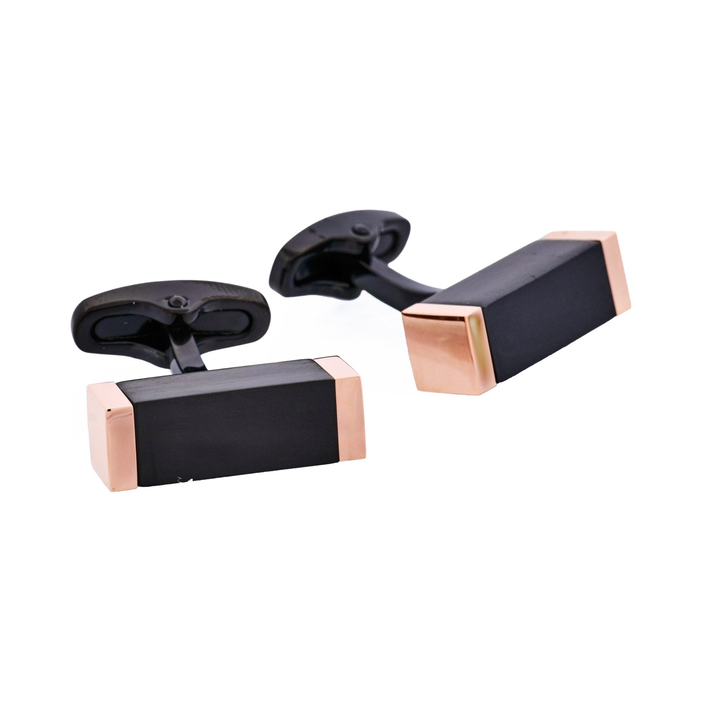 Ion Plated Rose Gold & Black Stainless Steel Rectangle Cufflinks