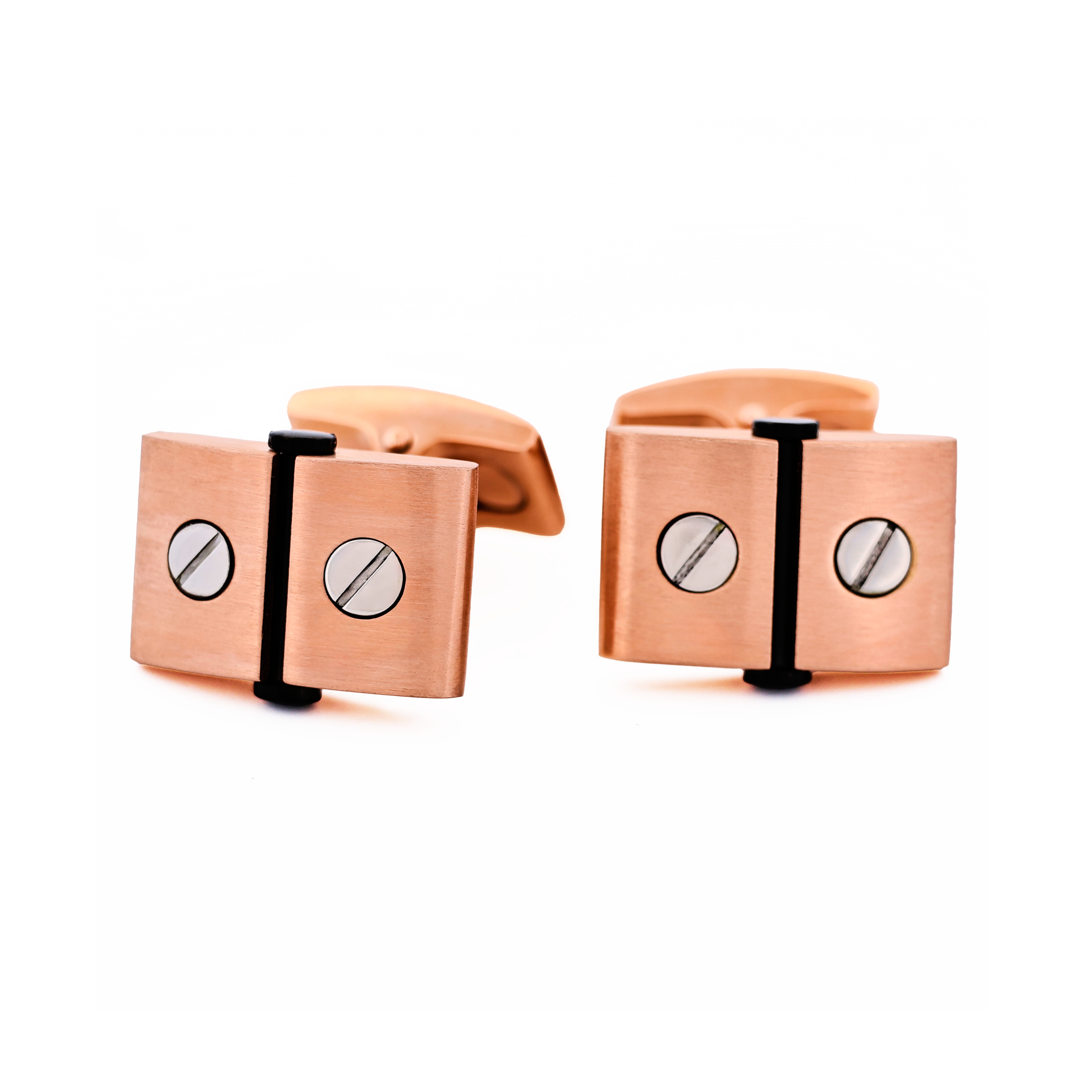 Stainless Steel &Ion Plated Rose Gold &Ion Plated Black Screw Cufflinks