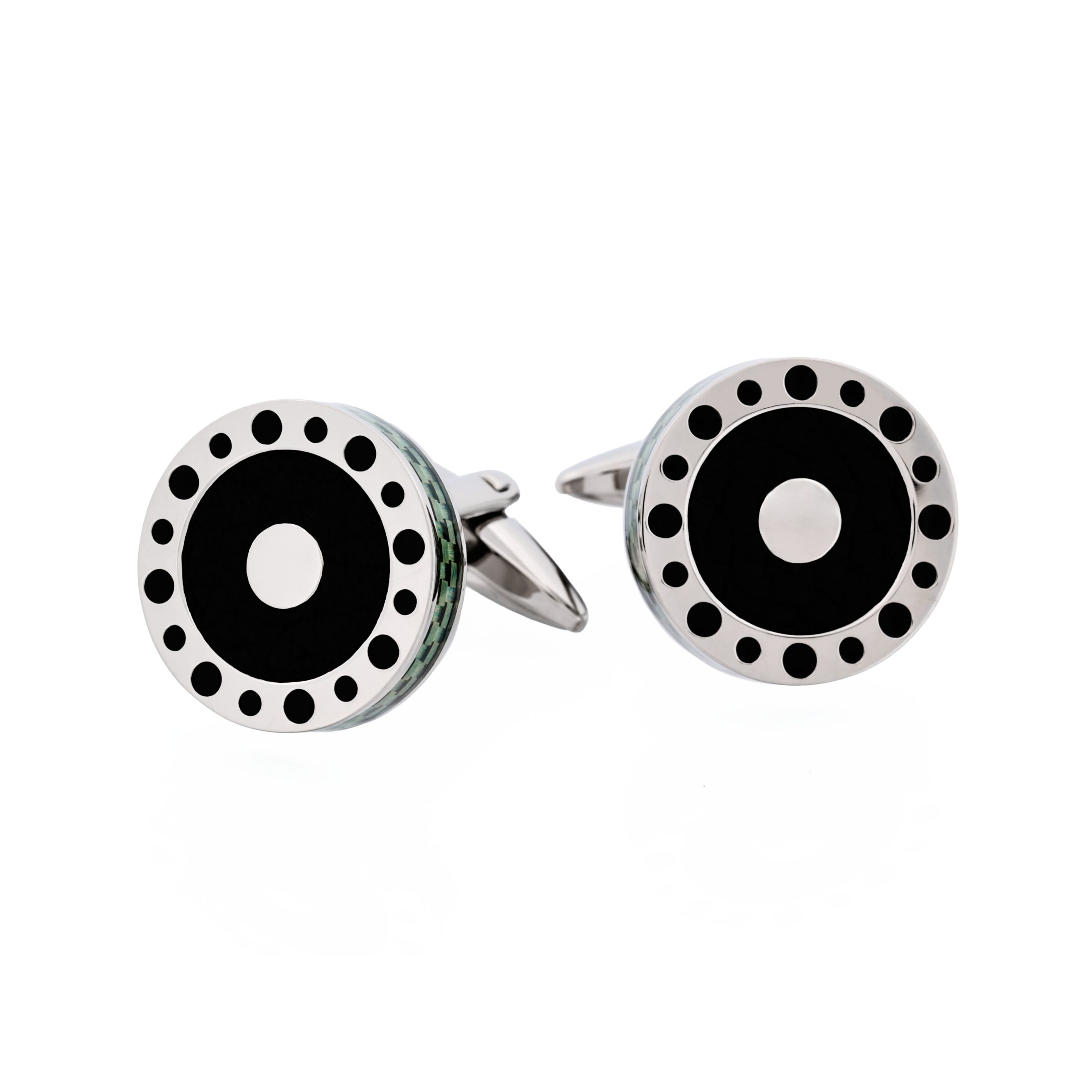 Stainless Steel & Green Carbon & Leather Cufflinks