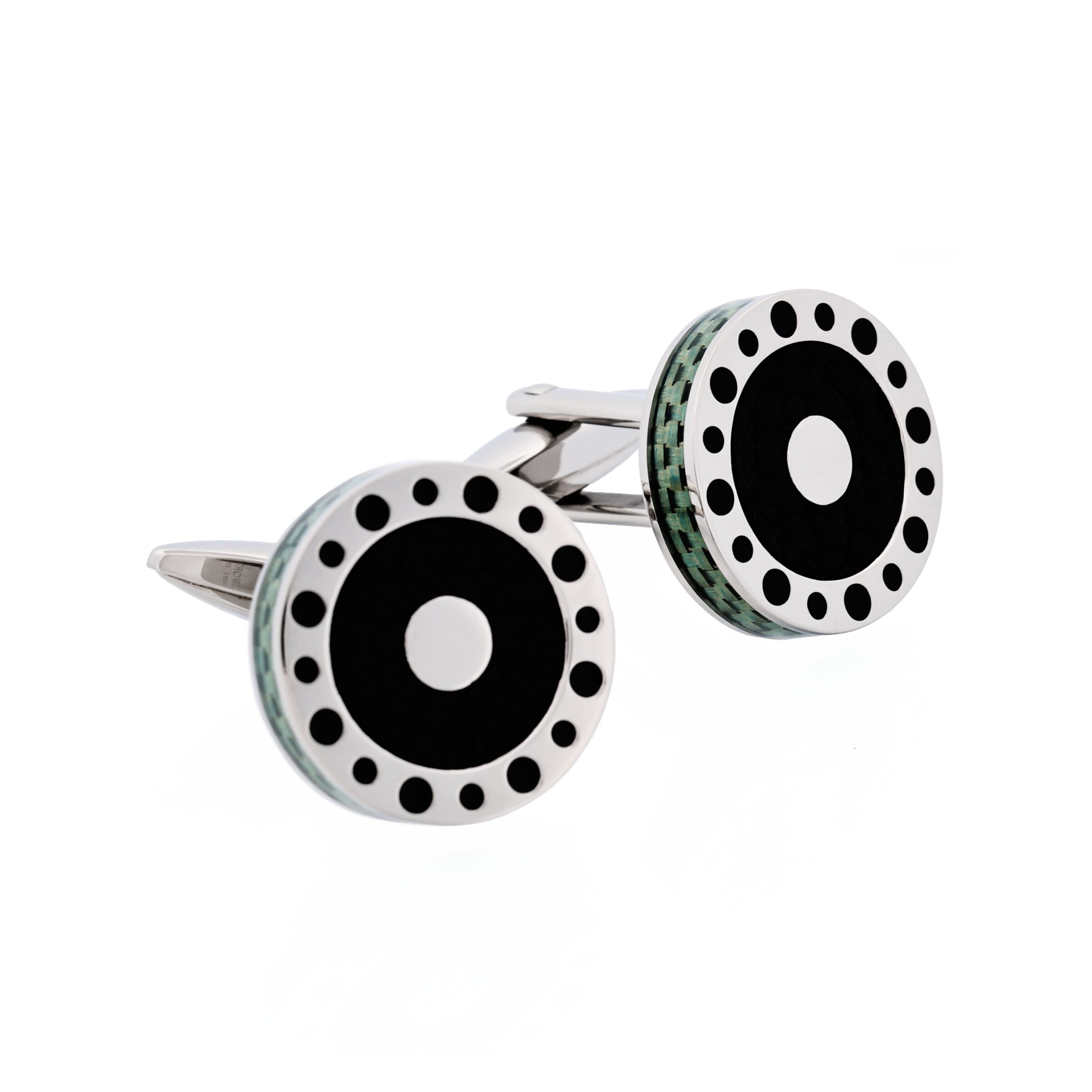 Stainless Steel & Green Carbon & Leather Cufflinks