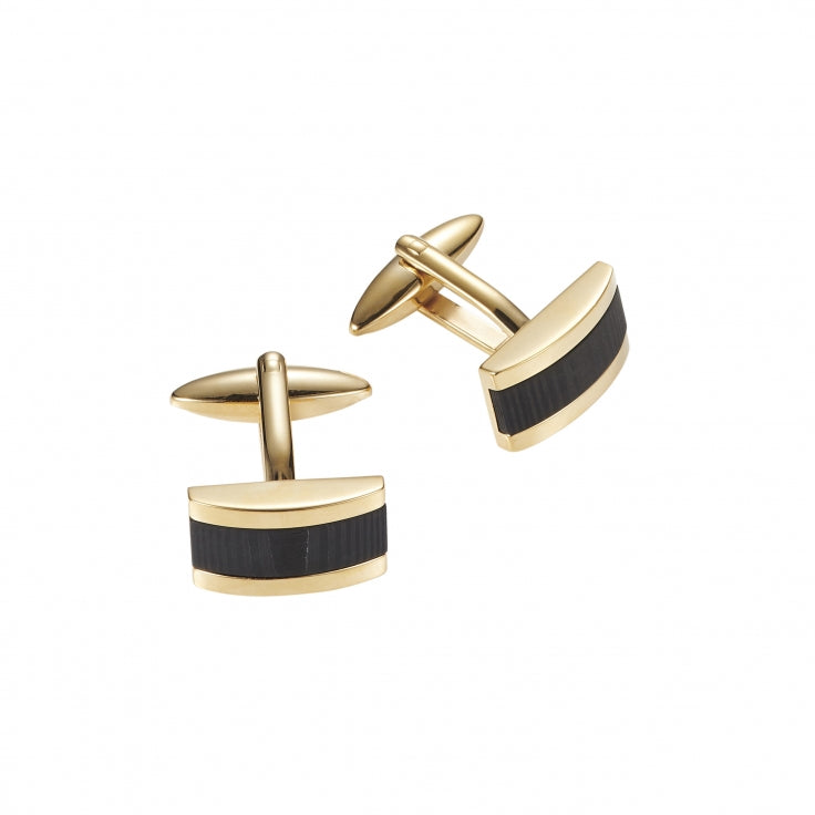 Ion Plated Polished Yellow Gold Cufflinks with Wood Patterned Carbon Fibre Inlay
