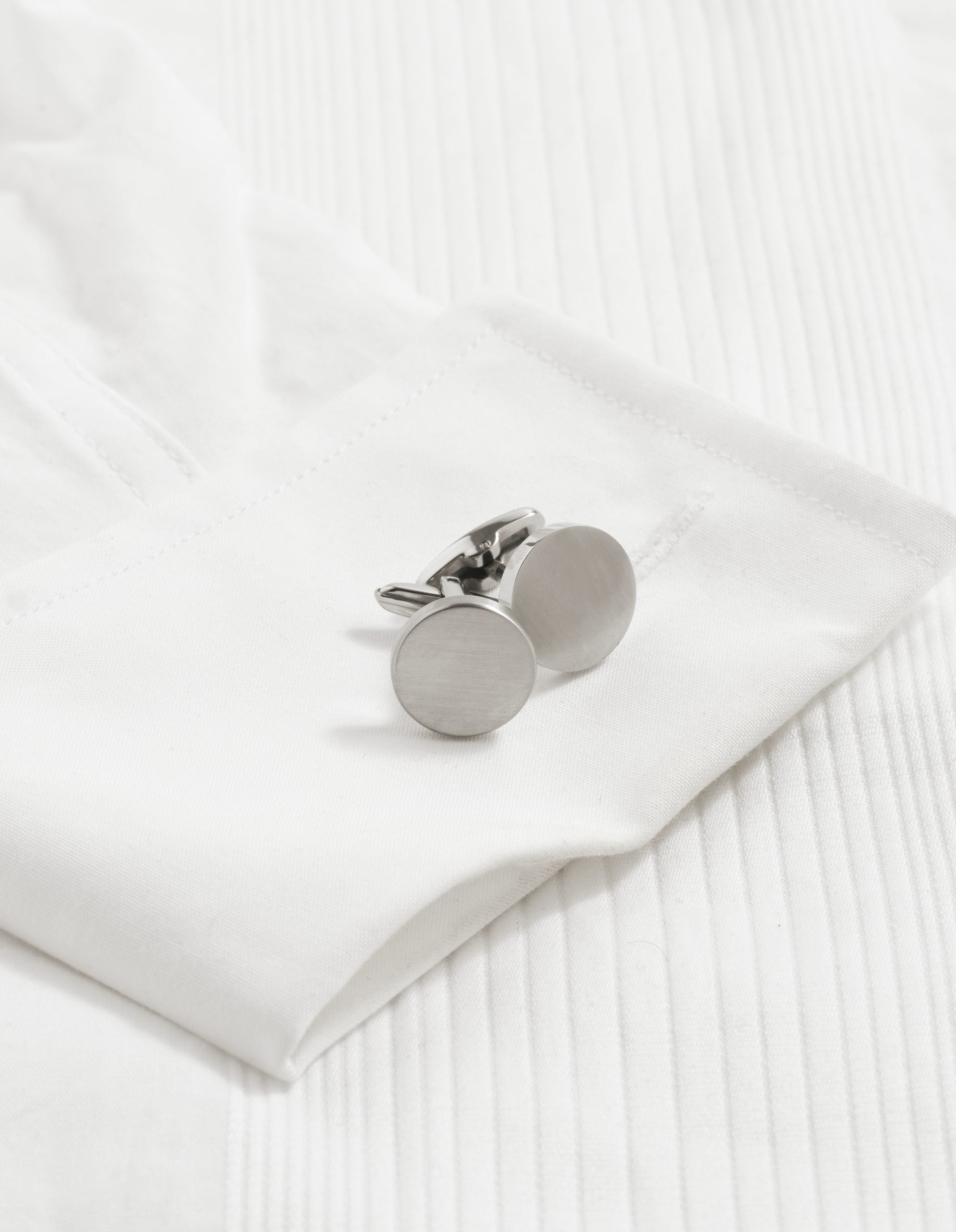 Brushed Round Stainless Steel Cufflinks