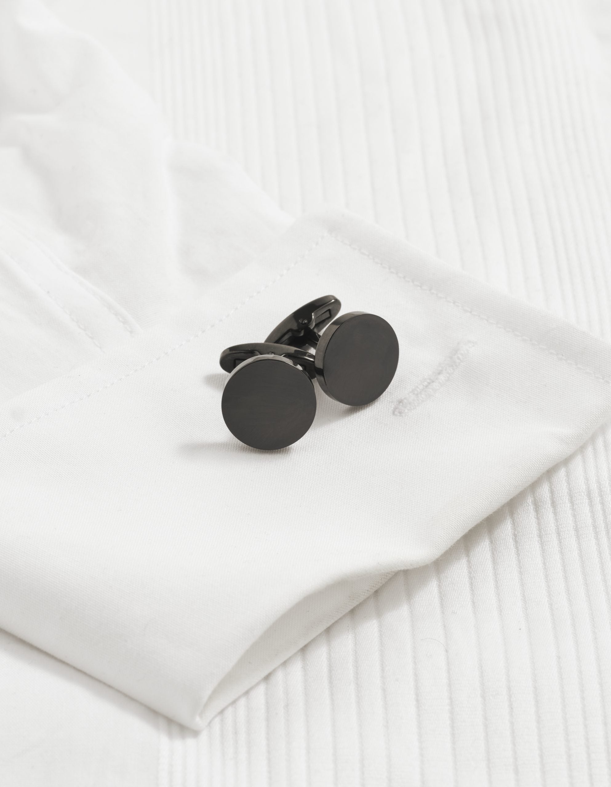 Ion Plated Brushed Black Round Stainless Steel Cuffllinks