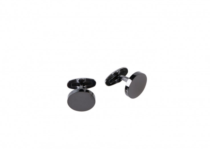 Ion Plated Brushed Black Round Stainless Steel Cuffllinks