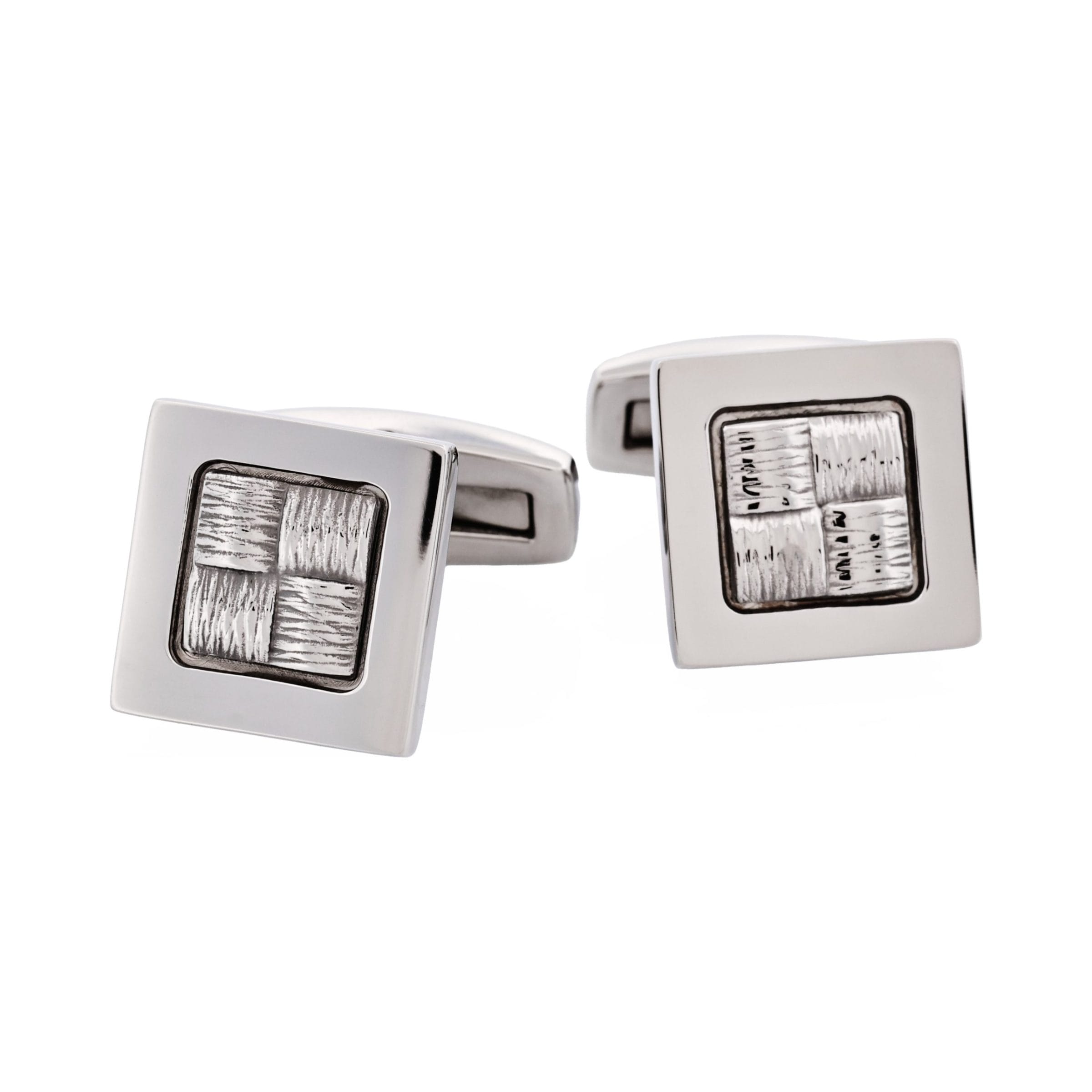 Brushed Stainless Steel Cuff Links with "Hessian" Center Design