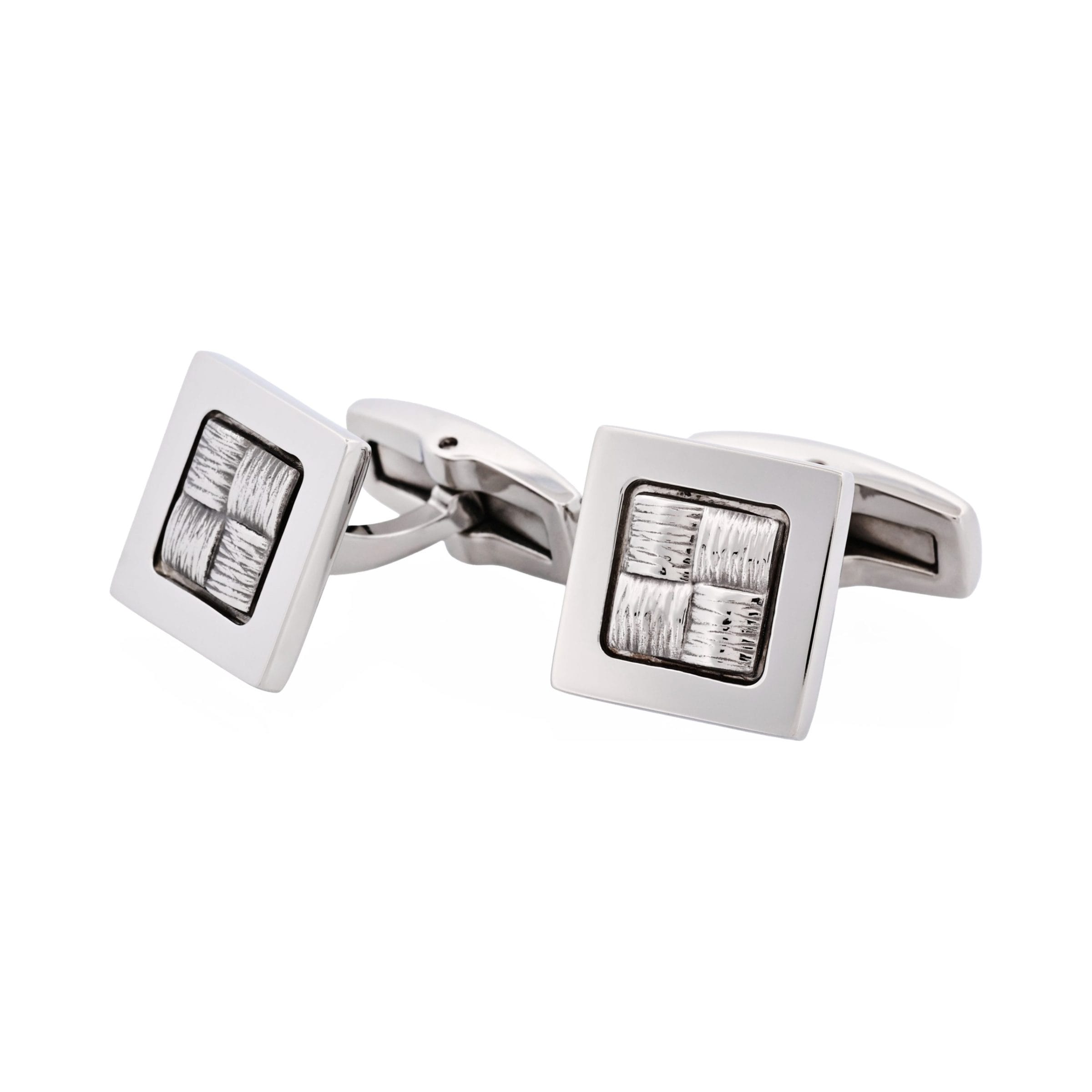 Brushed Stainless Steel Cuff Links with "Hessian" Center Design