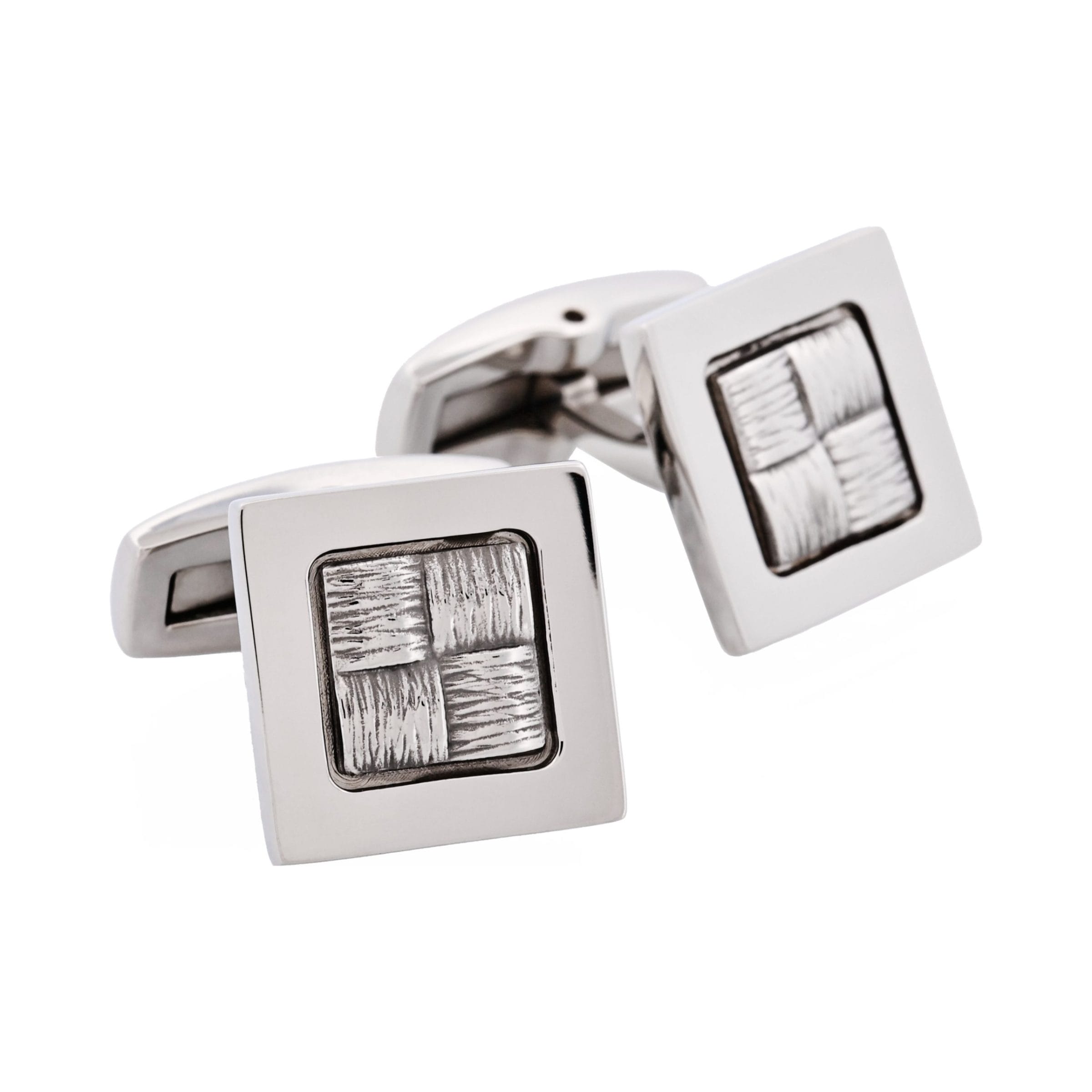 Brushed Stainless Steel Cuff Links with "Hessian" Center Design
