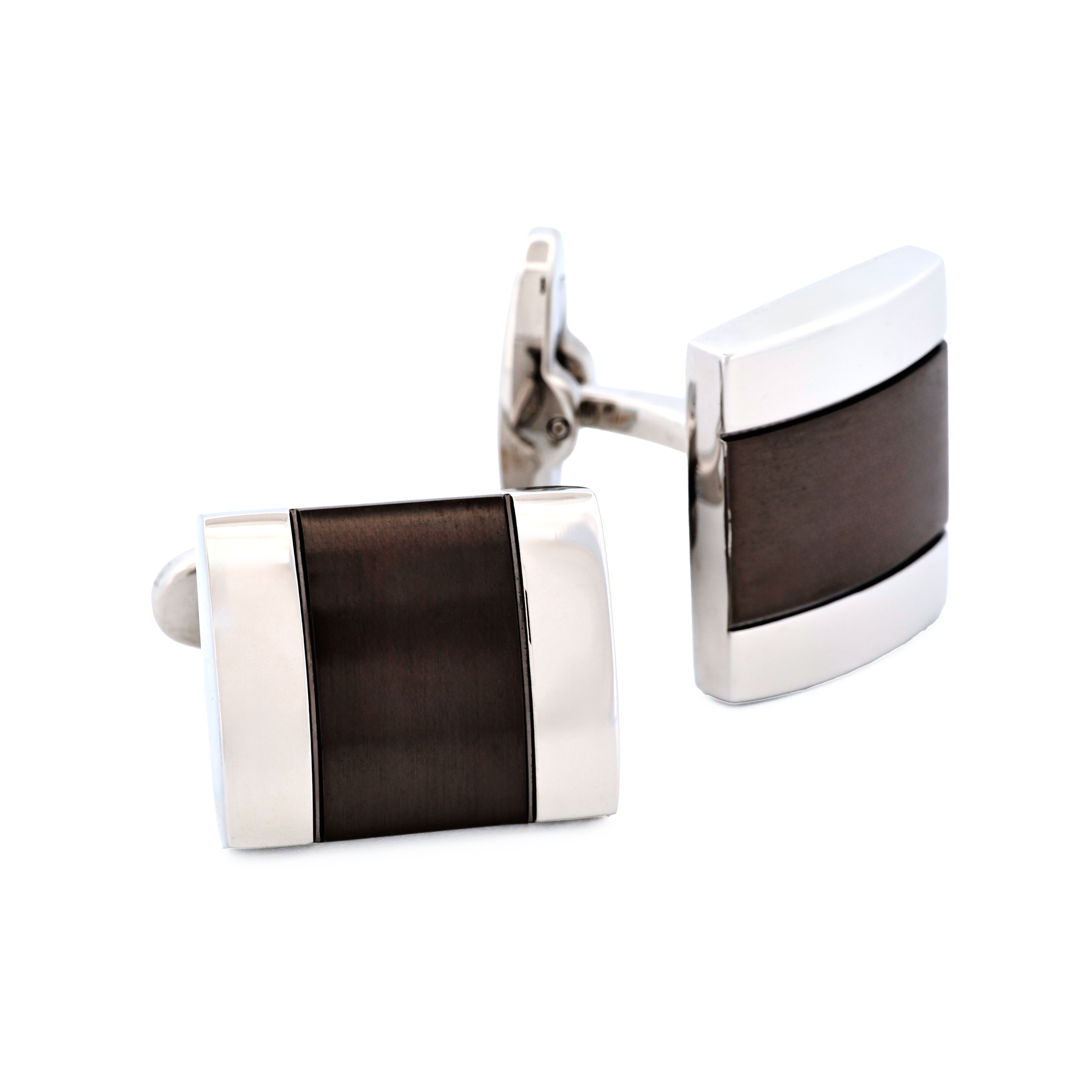Polished Stainless Steel and Brushed Ion Plated Gun Metal Cufflinks