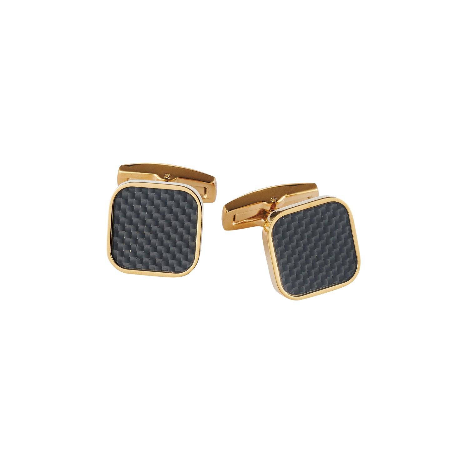 Ion Plated 14k Yellow Gold & Carbon Fibre Stainless Steel Cufflinks