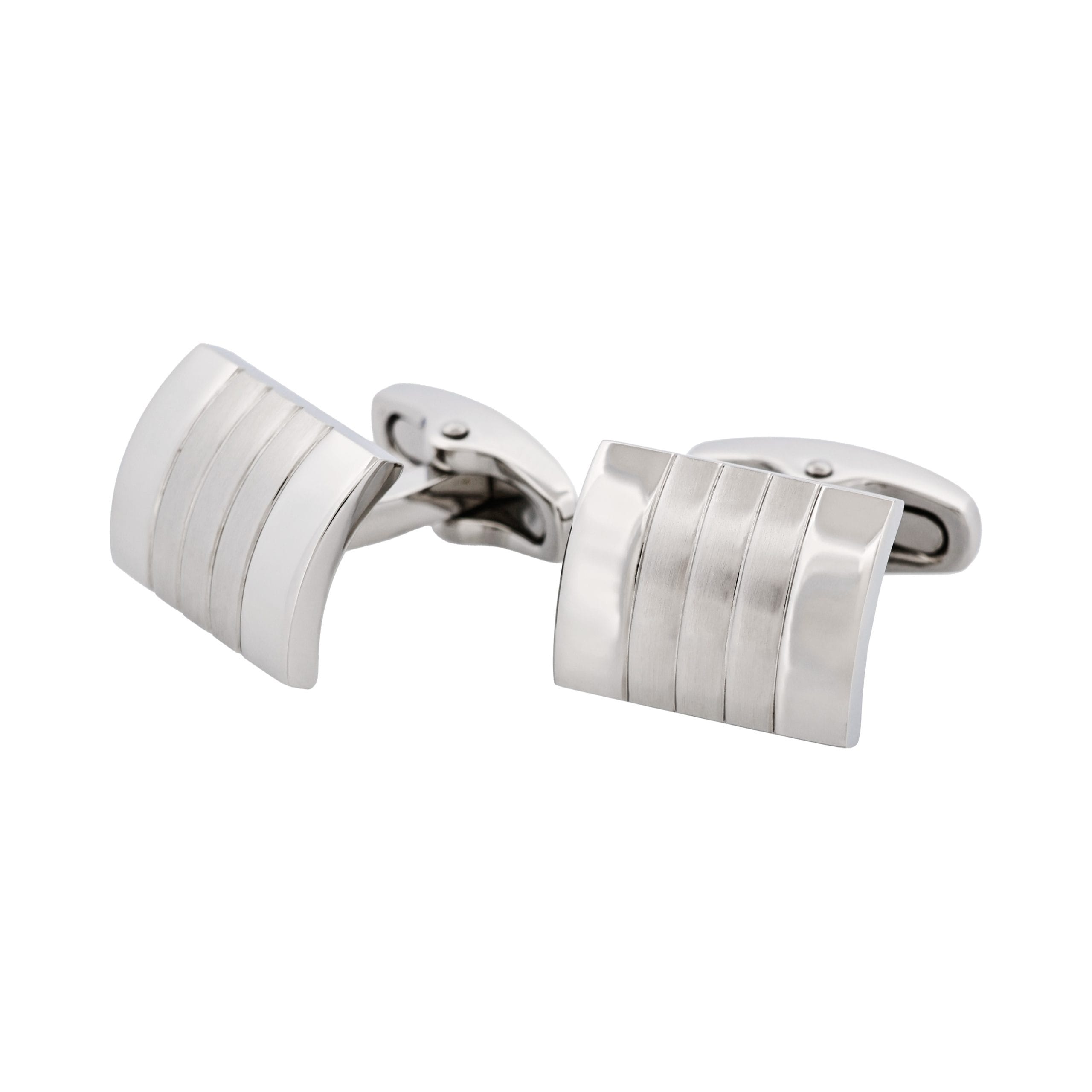 Brushed & Polished Self Striped Stainless Steel Cufflinks