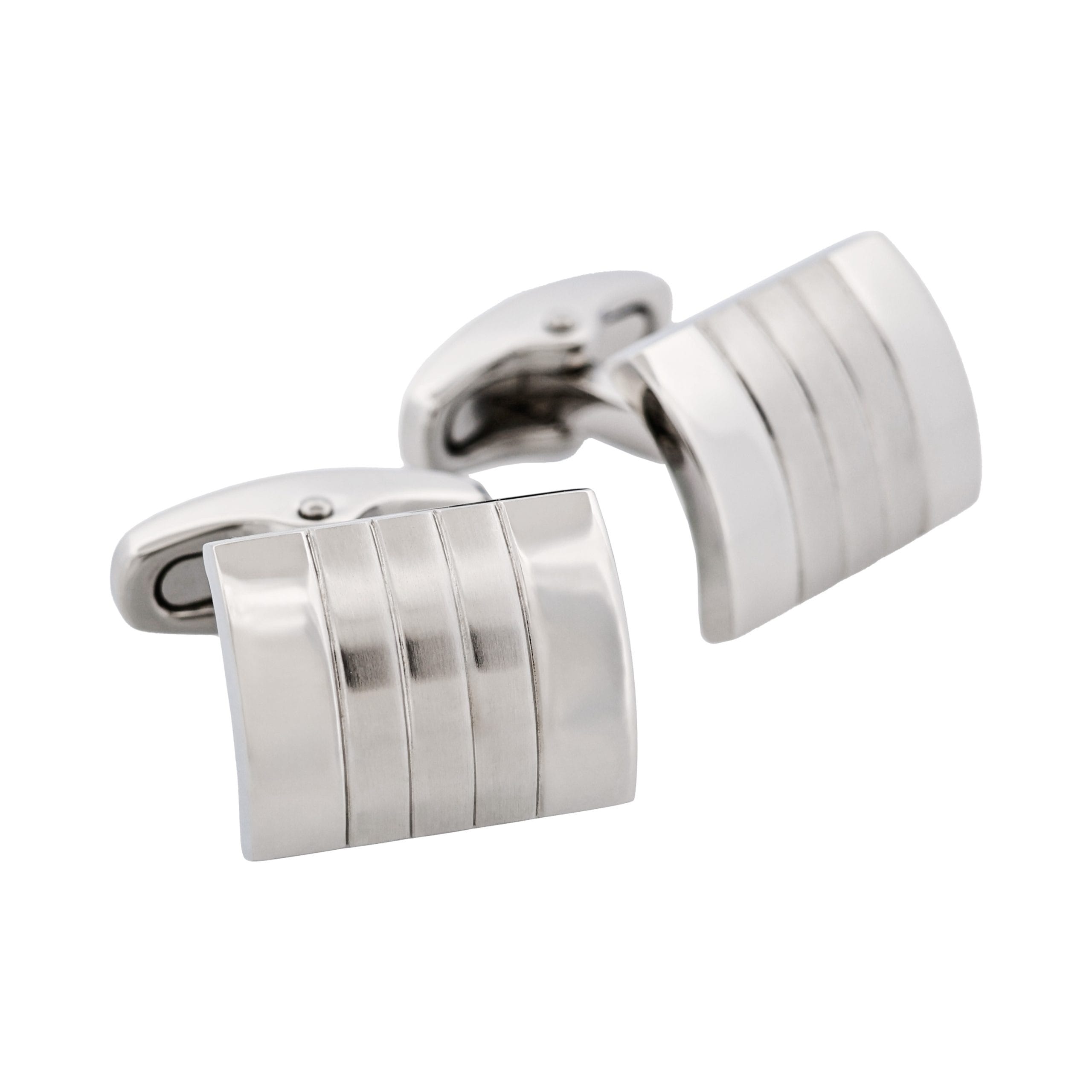 Brushed & Polished Self Striped Stainless Steel Cufflinks