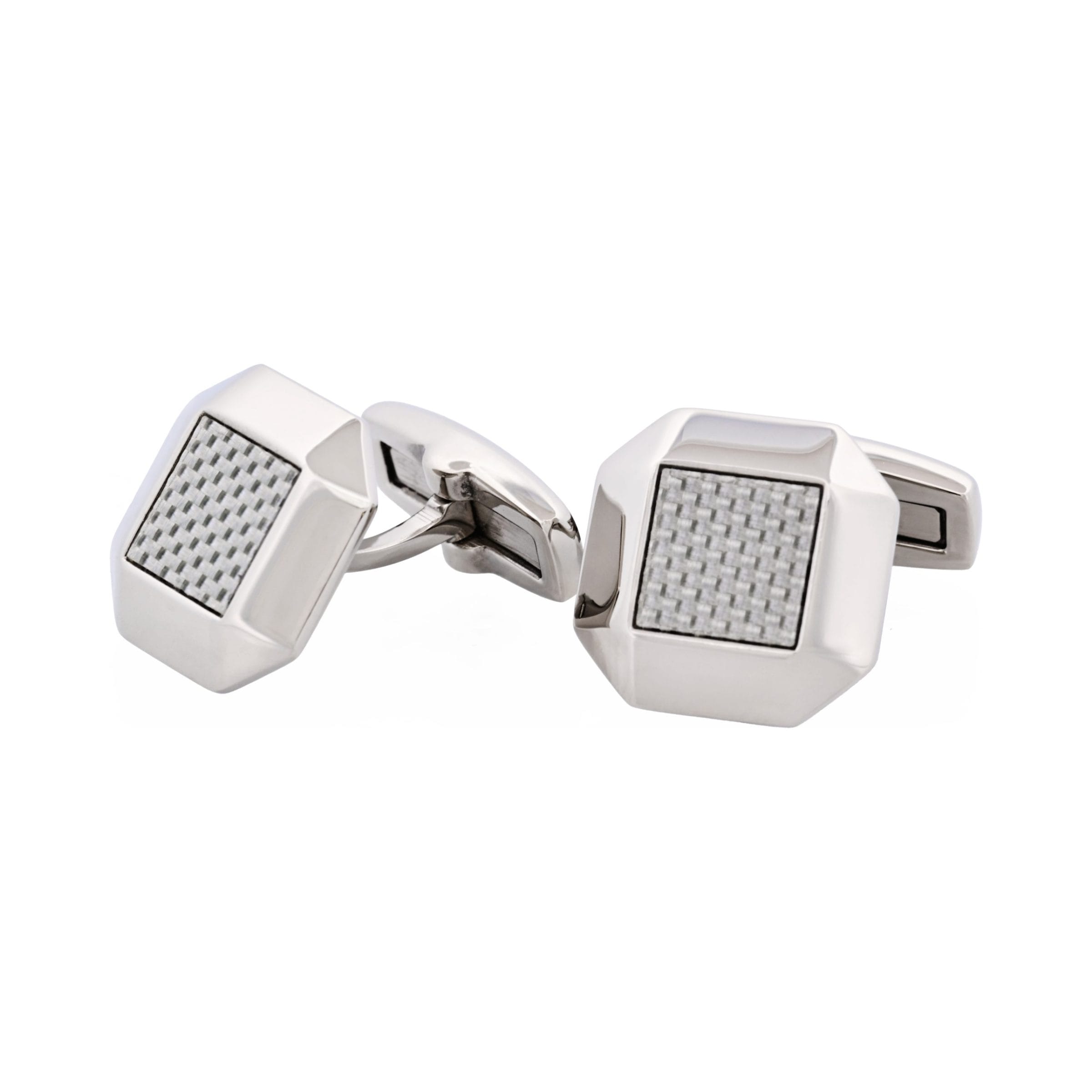 Polished Octagonal Stainless Steel & Silver Fibreglass Cufflinks