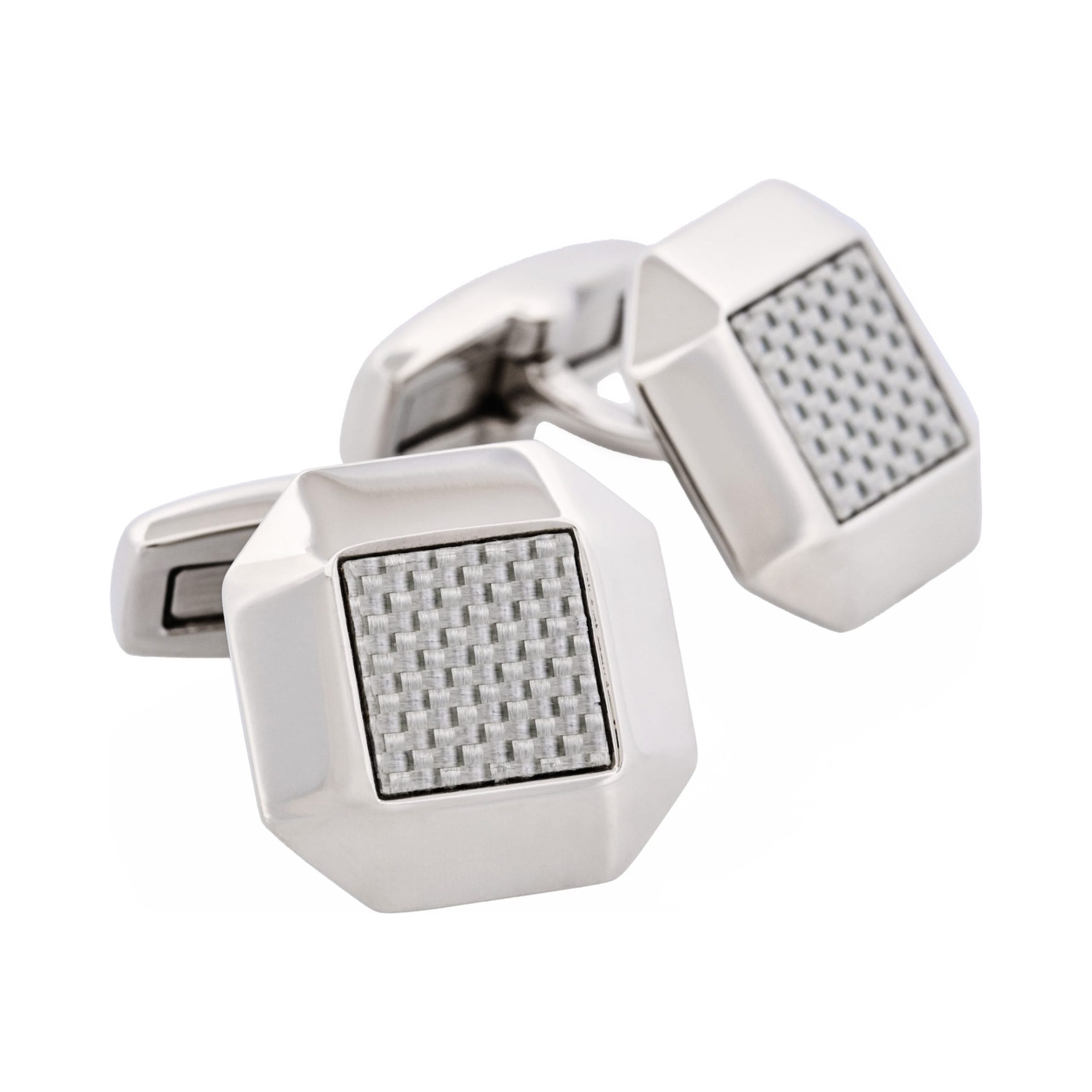Polished Octagonal Stainless Steel & Silver Fibreglass Cufflinks