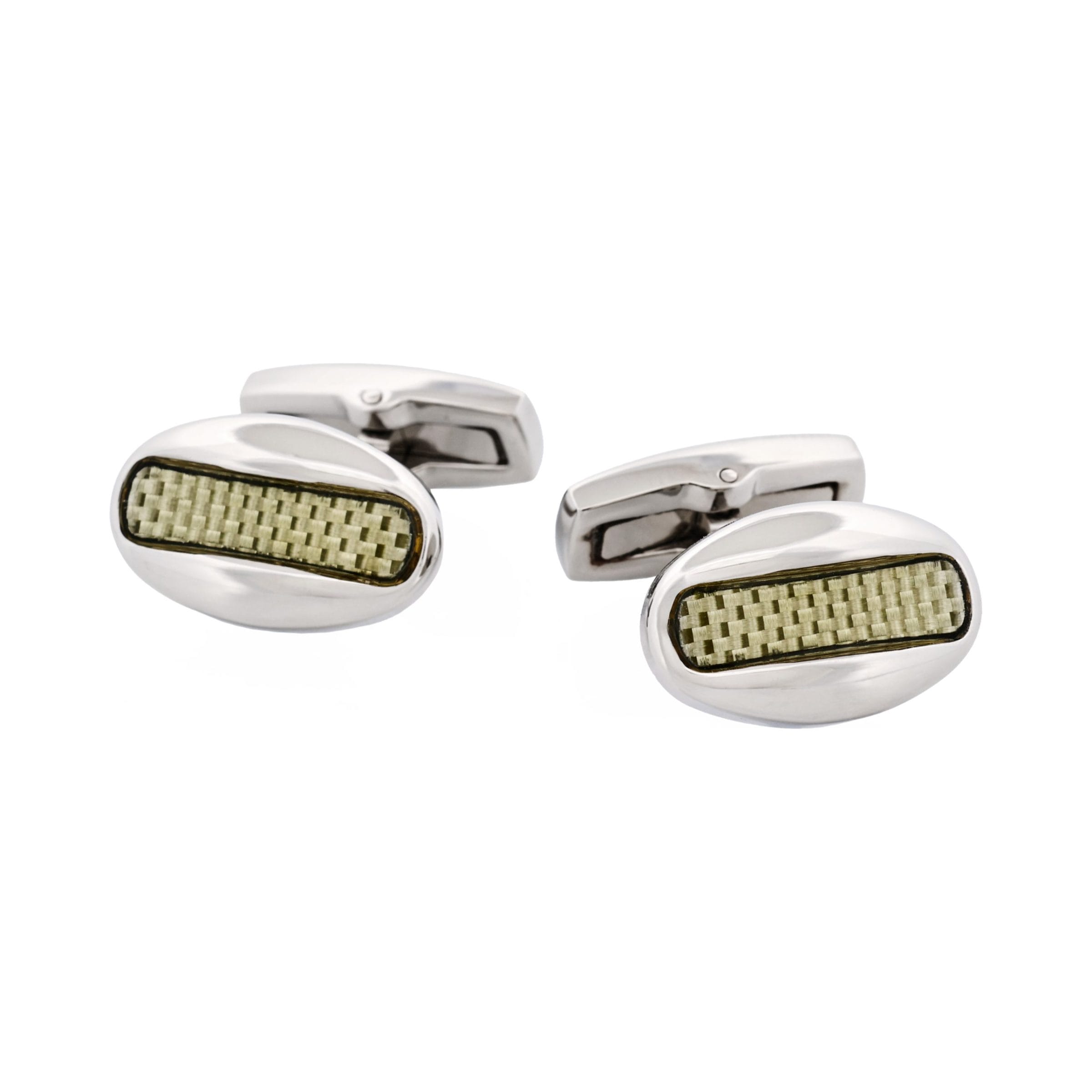 Polished Oval Stainless Steel & Silver Fibreglass Cufflinks