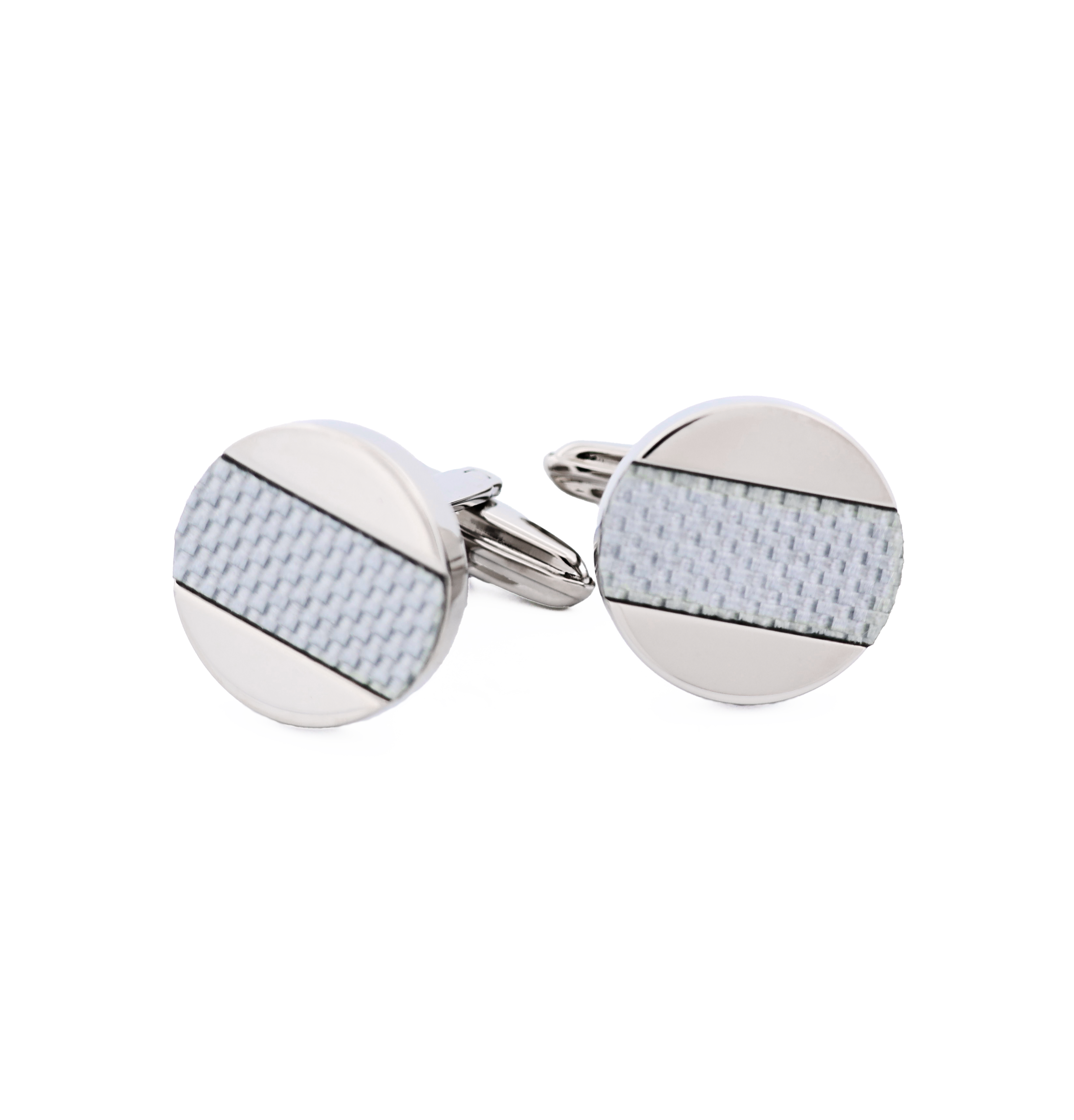 Stainless Steel Silver Fibreglass Cufflinks